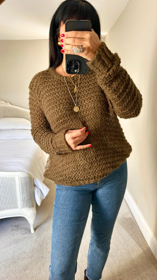Topshop khaki olive green chunky knit mohair wool blend medium M UK 10 years excellent used condition