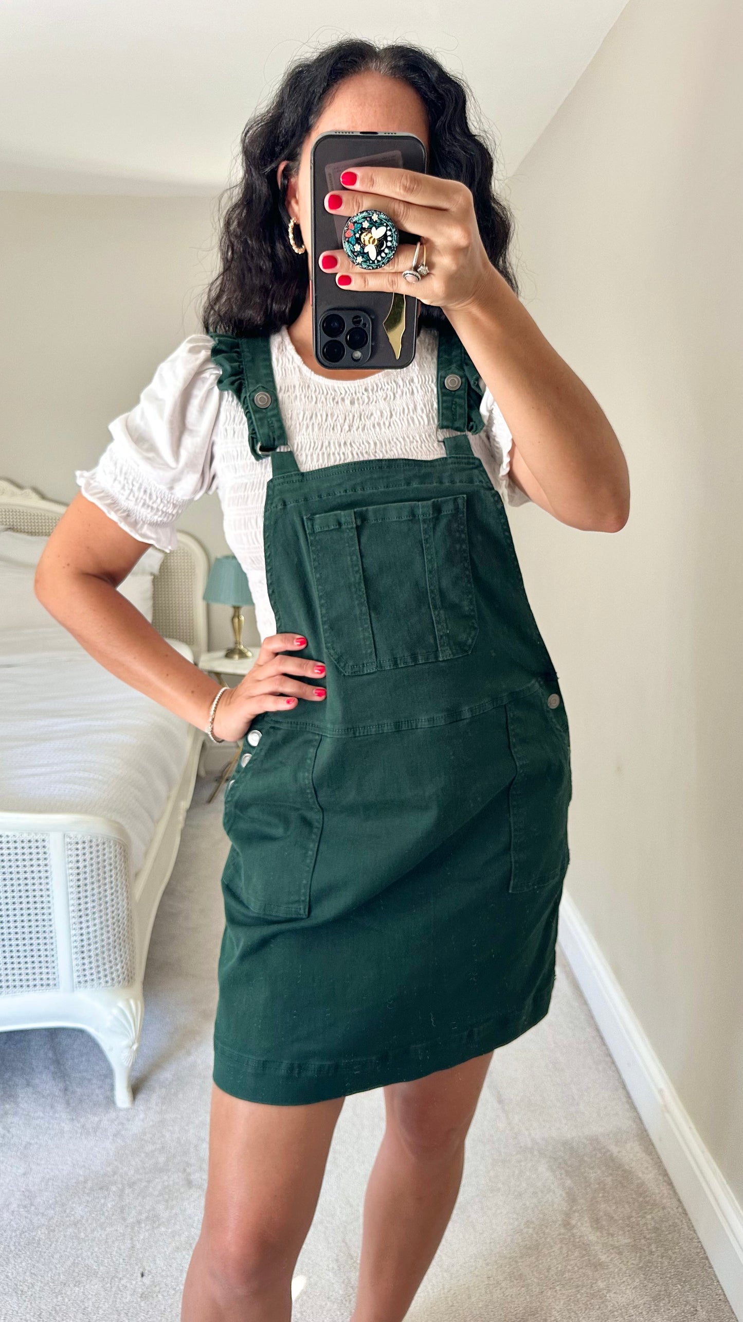 Oliver Bonas deep green dungaree mini dress extra large UK 14 vgc