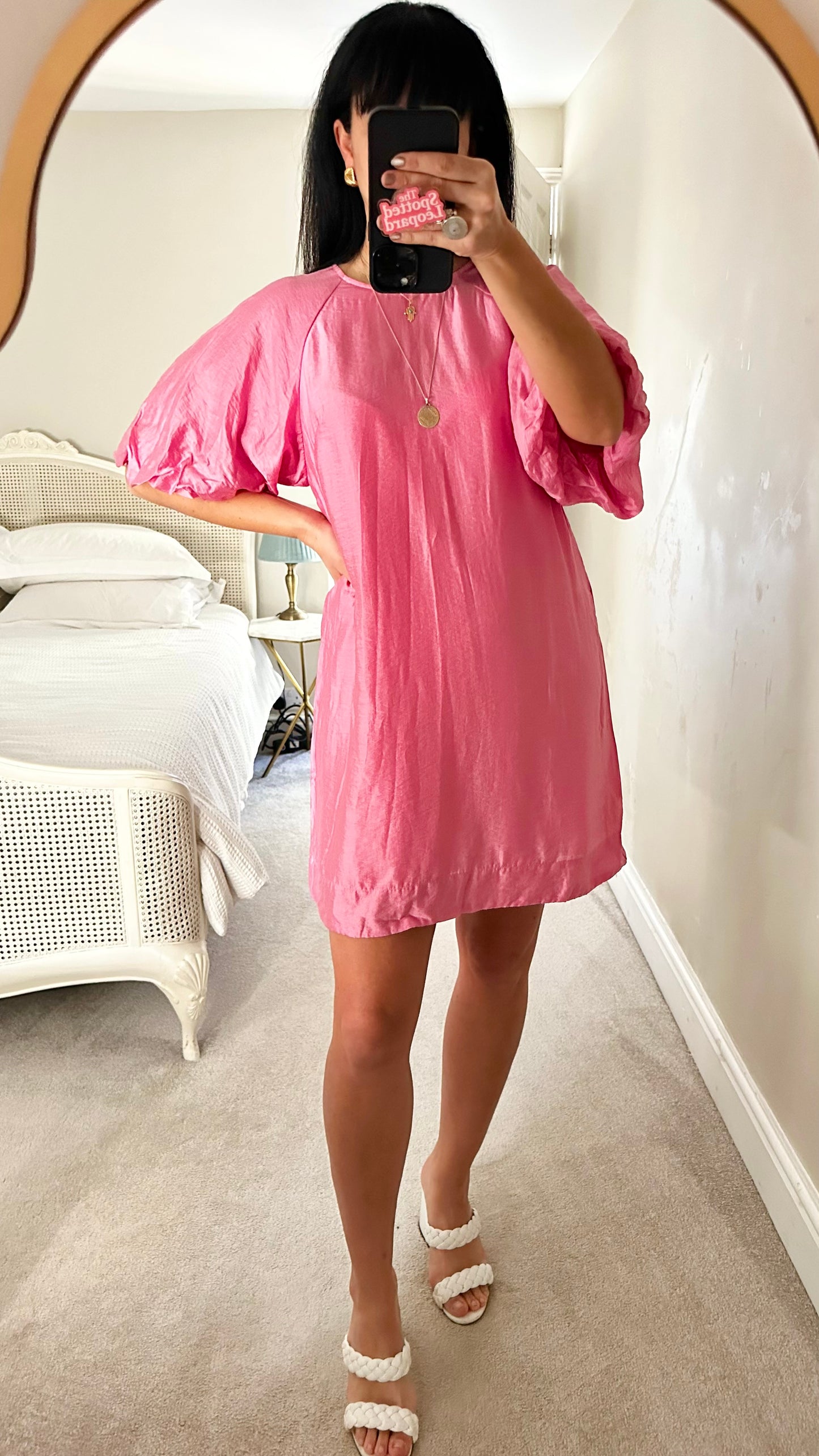 & other stories rose pink mini puff sleeve dress holiday medium UK 12 vgc