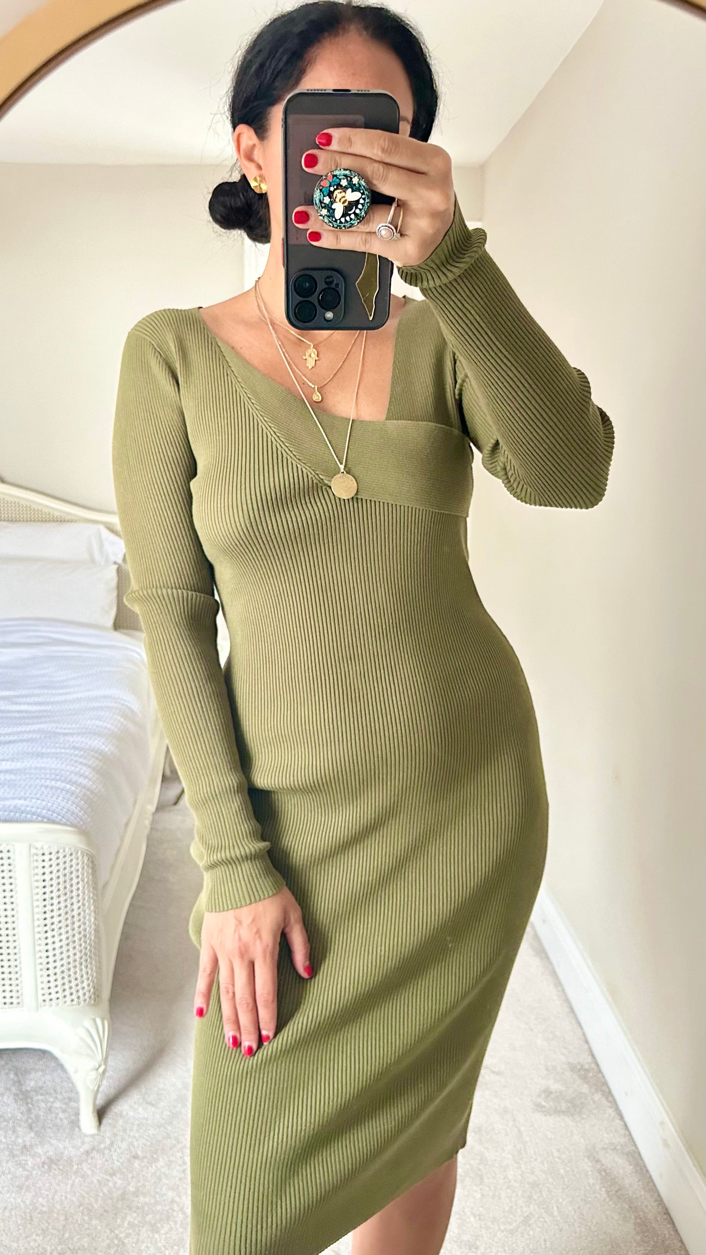 4th + reckless olive khaki green knitted midi jumper dress new large UK 12 bnwt