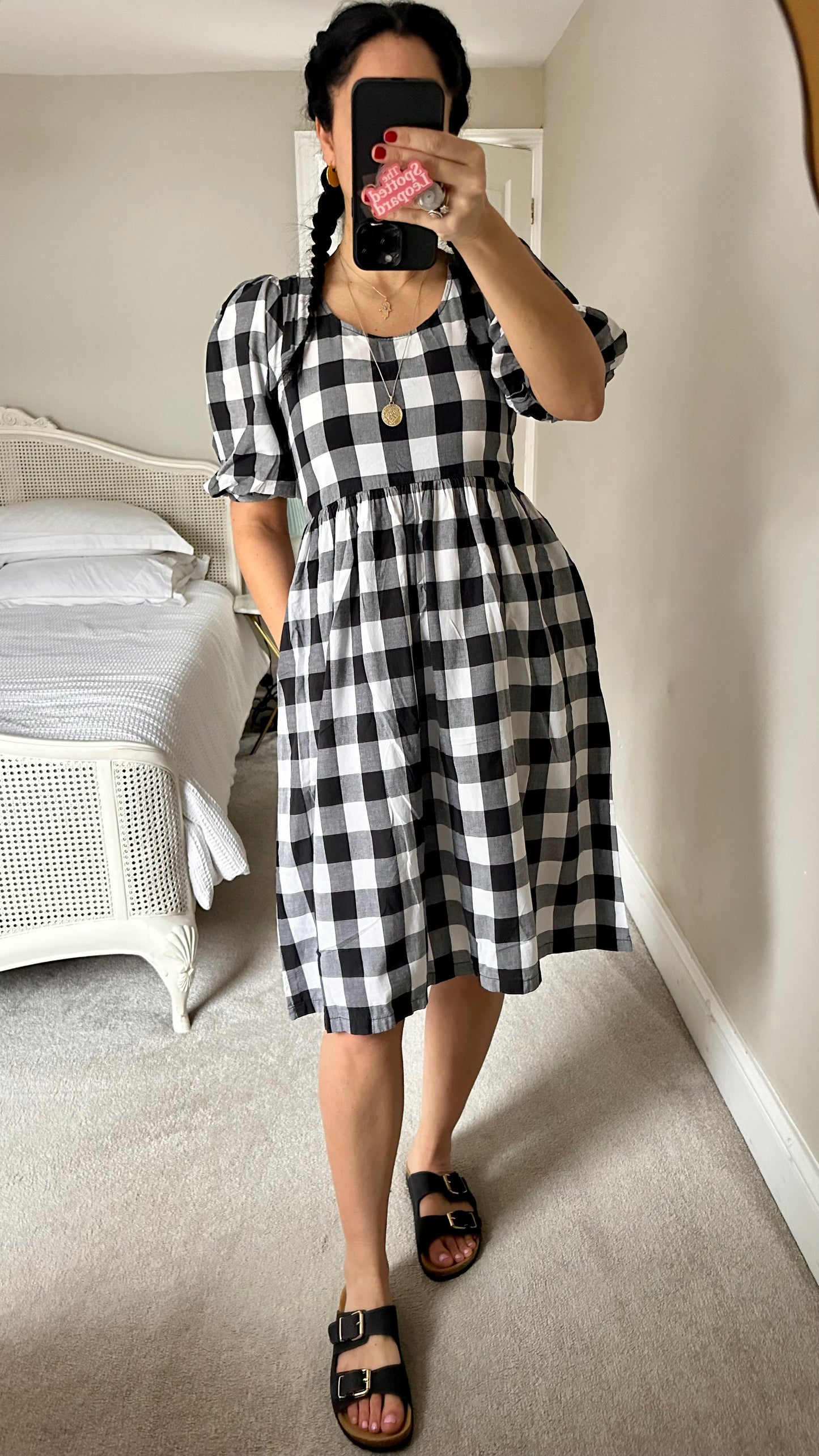 Albaray black white gingham check dress small UK 10 vgc petite