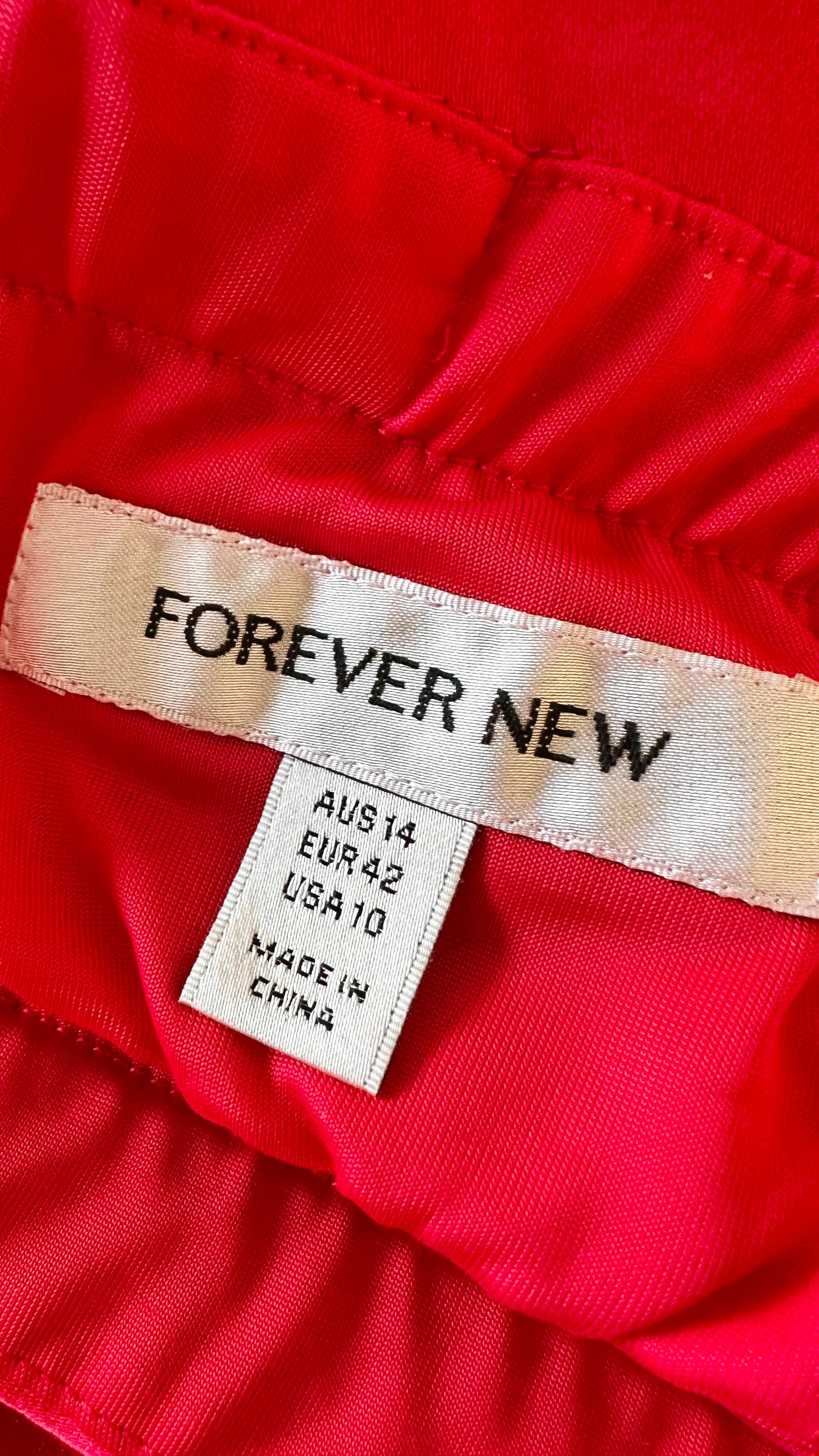 Forever New red coral pink strapless midi long dress wedding guest medium UK 14 vgc
