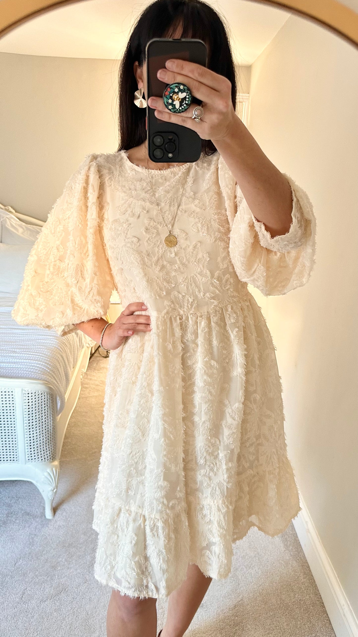 Selected Femme @ Anthropologie printed cream white smock dress wedding guest christening UK 12 14 vgc