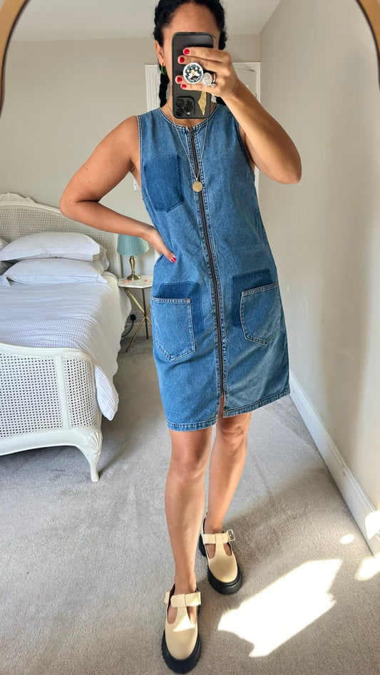 Warehouse patchwork denim casual day dress large UK 12 vgc w25