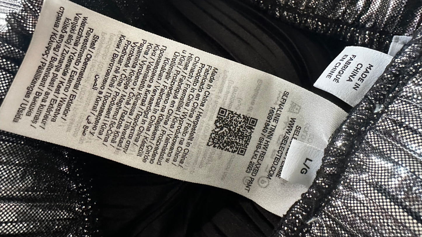 Selected Femme @ Anthropologie silver plissé metallic palazzo trousers large UK 12 14 vgc