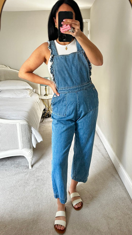 Oliver Bonas light blue denim dungarees jumpsuit jeans small medium UK 10-12 vgc