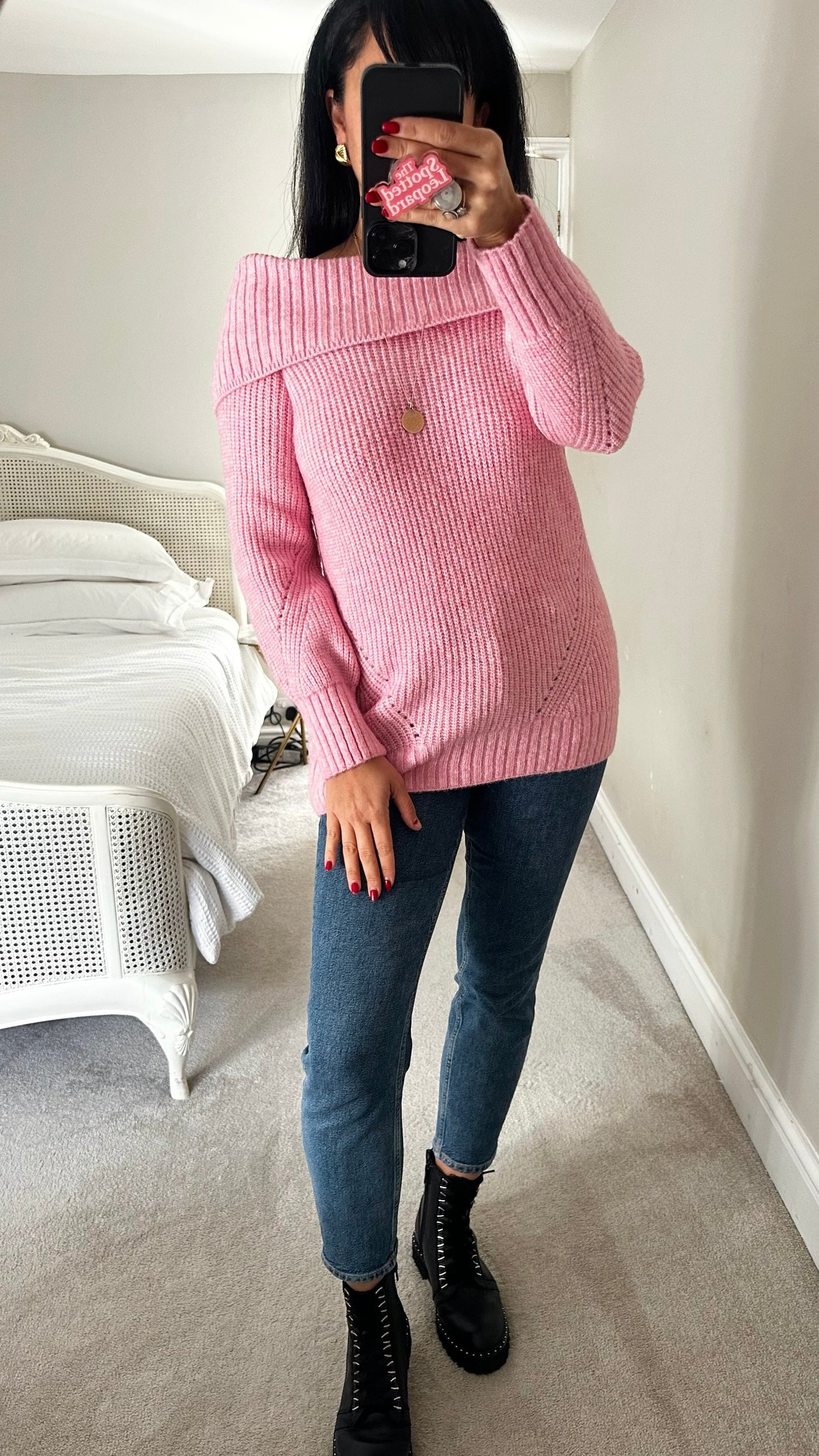 Pilcro @ anthropologie candy pink off shoulder knitted jumper small UK 8-10 vgc XMS25