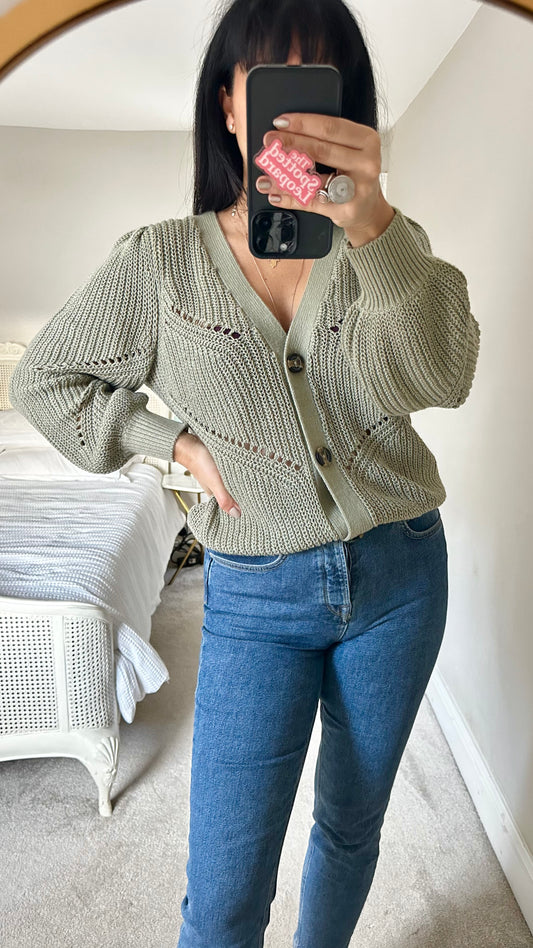 Object @ ASOS khaki green knitted jumper cardigan small UK 8 vgc