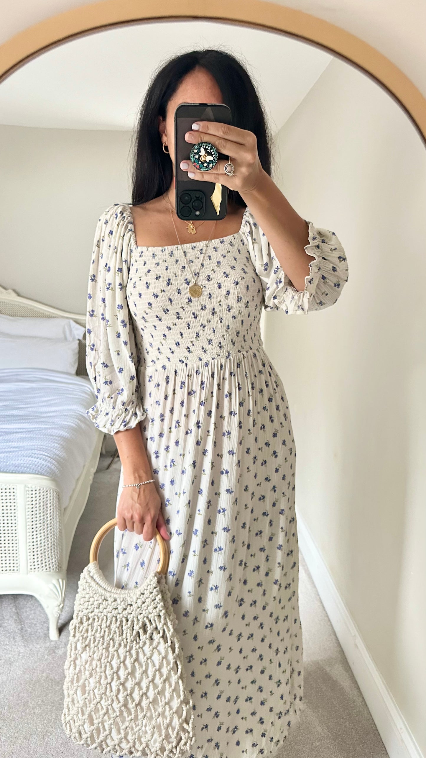 Warehouse white blue floral ditsy midi maxi long dress extra small medium UK 6 12 vgc