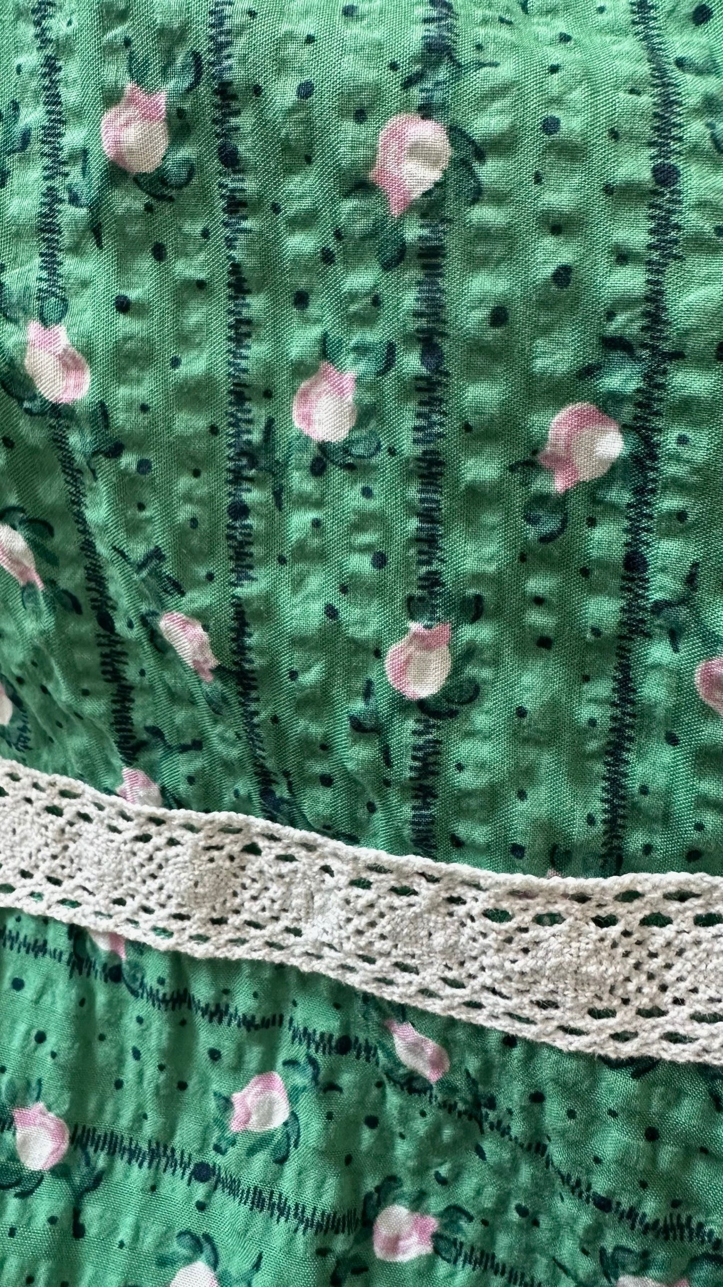 Oliver bonas green pink petal tiered midaxi long dress medium UK 14 vgc
