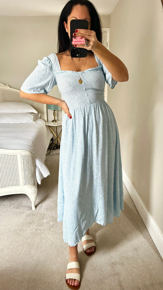 & other stories light blue white floral midi dress small UK 8 vgc