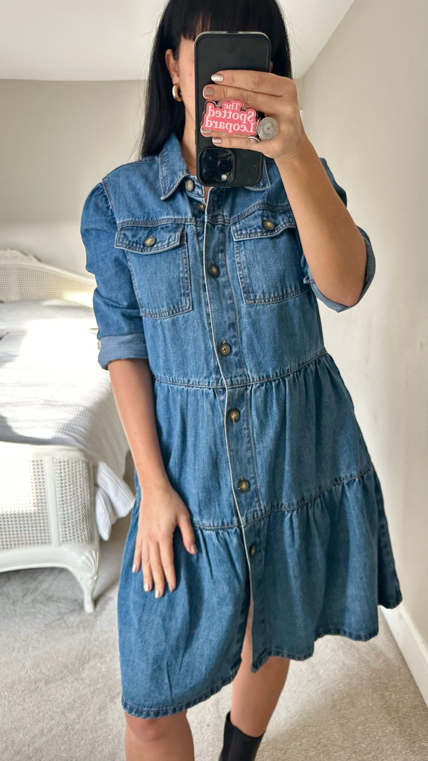 Pep & co tiered denim button up casual dress large UK 14 vgc