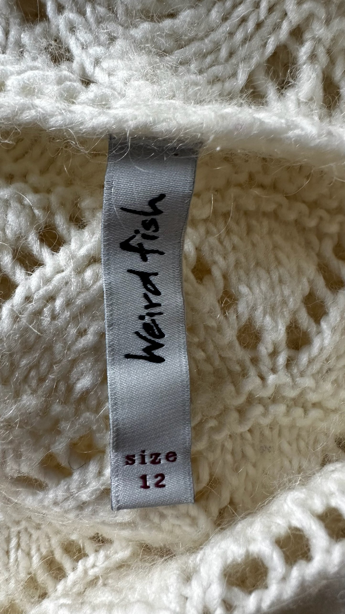 Weird fish cream white mohair wool blend crochet knit jumper UK 12 vgc XMS25