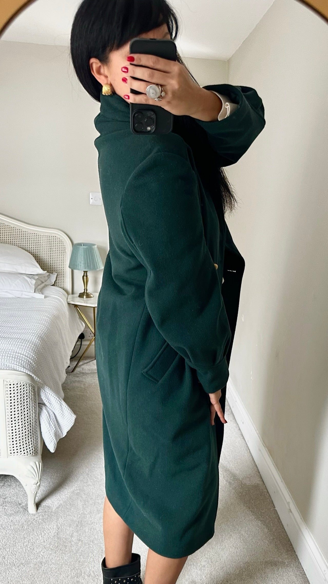 Nuage bottle green wool cashmere blend maxi coat large UK 12-14 vgc