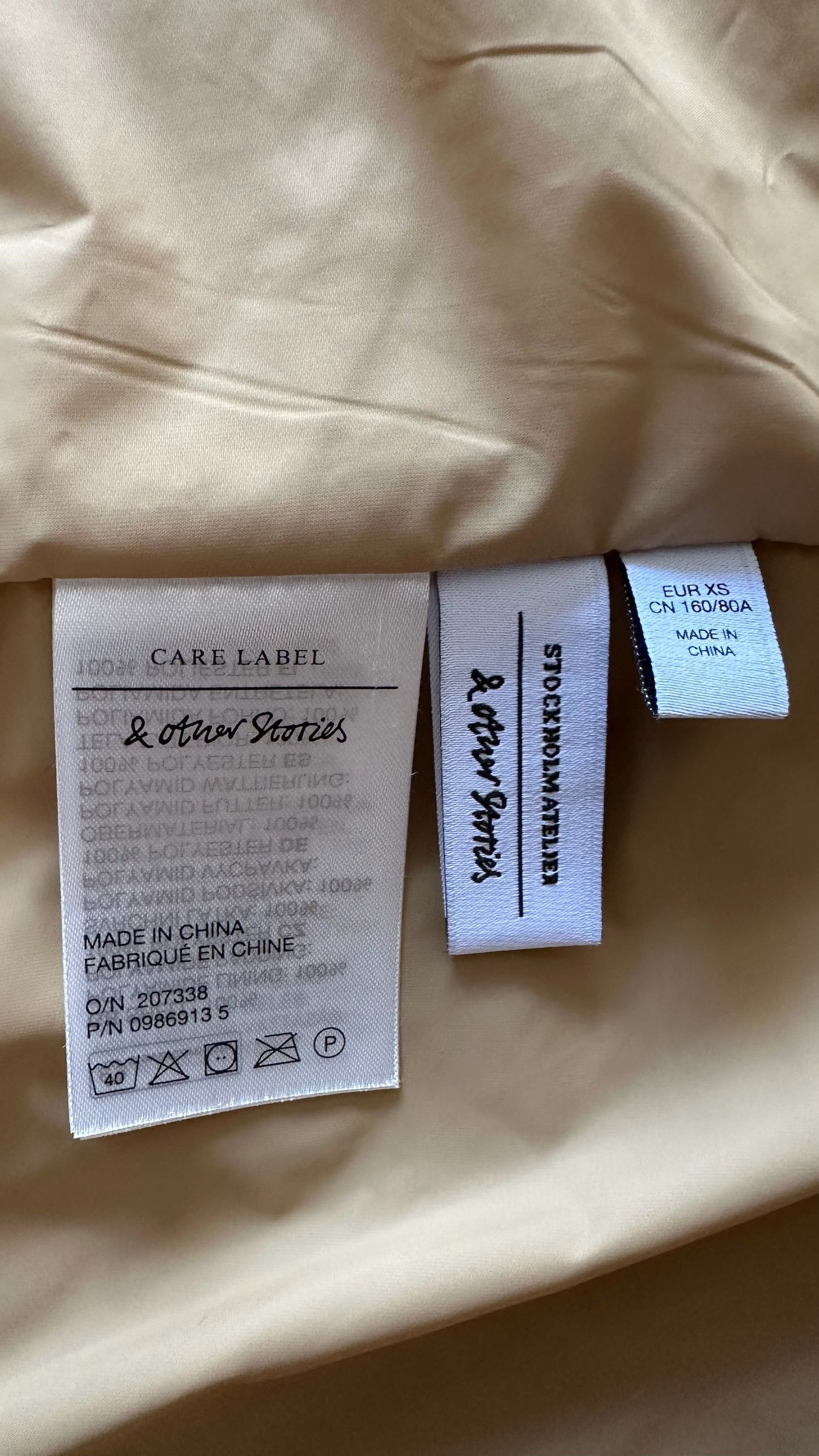 & other stories camel beige tan quilted long line coat small UK 8 vgc w25