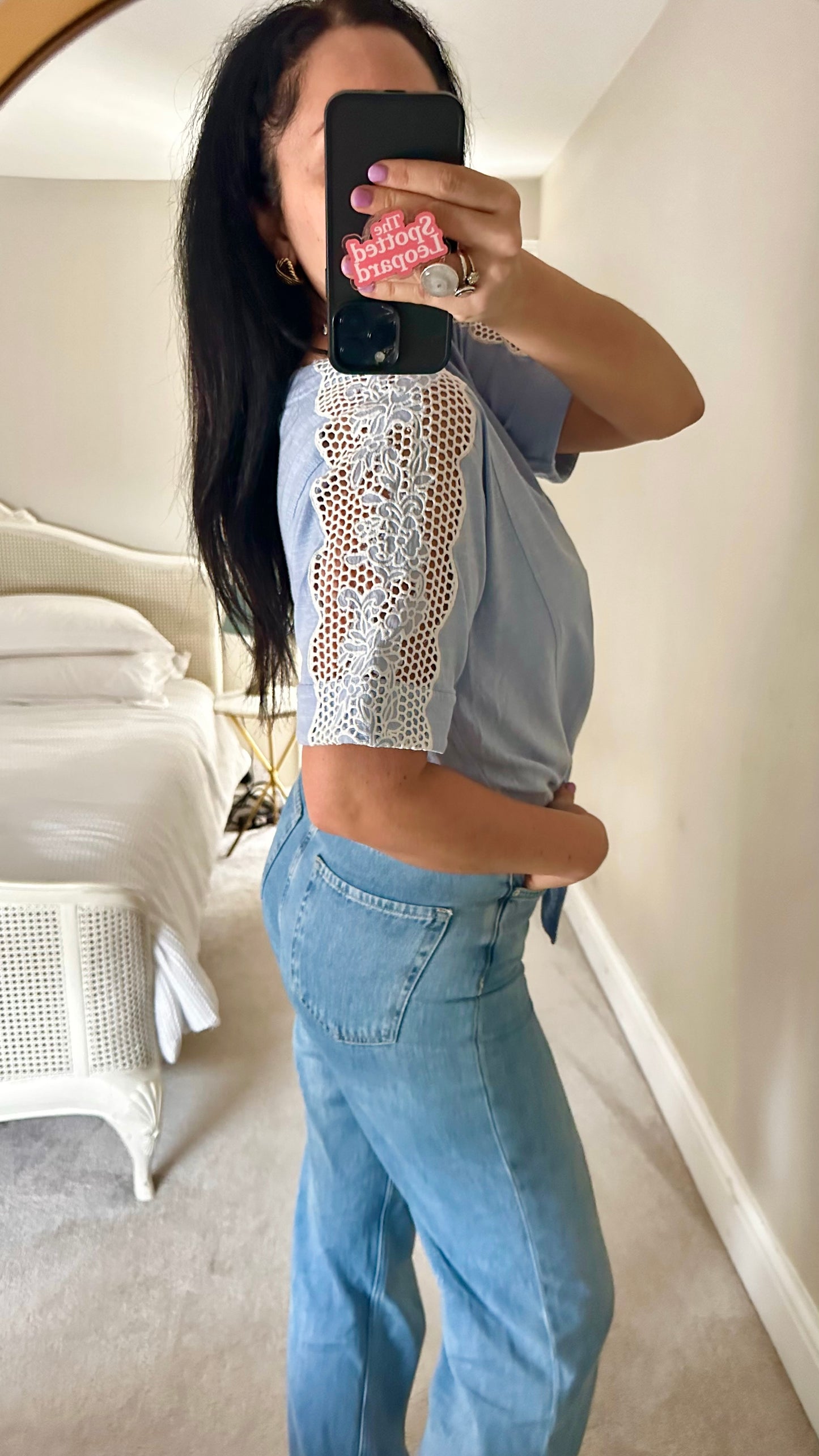 White Stuff light blue embroidered t shirt top small UK 8-10 vgc