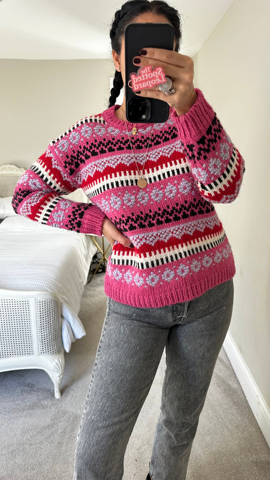 CocoGio pink black wool blend chunky knitted jumper small medium UK 8-10 vgc