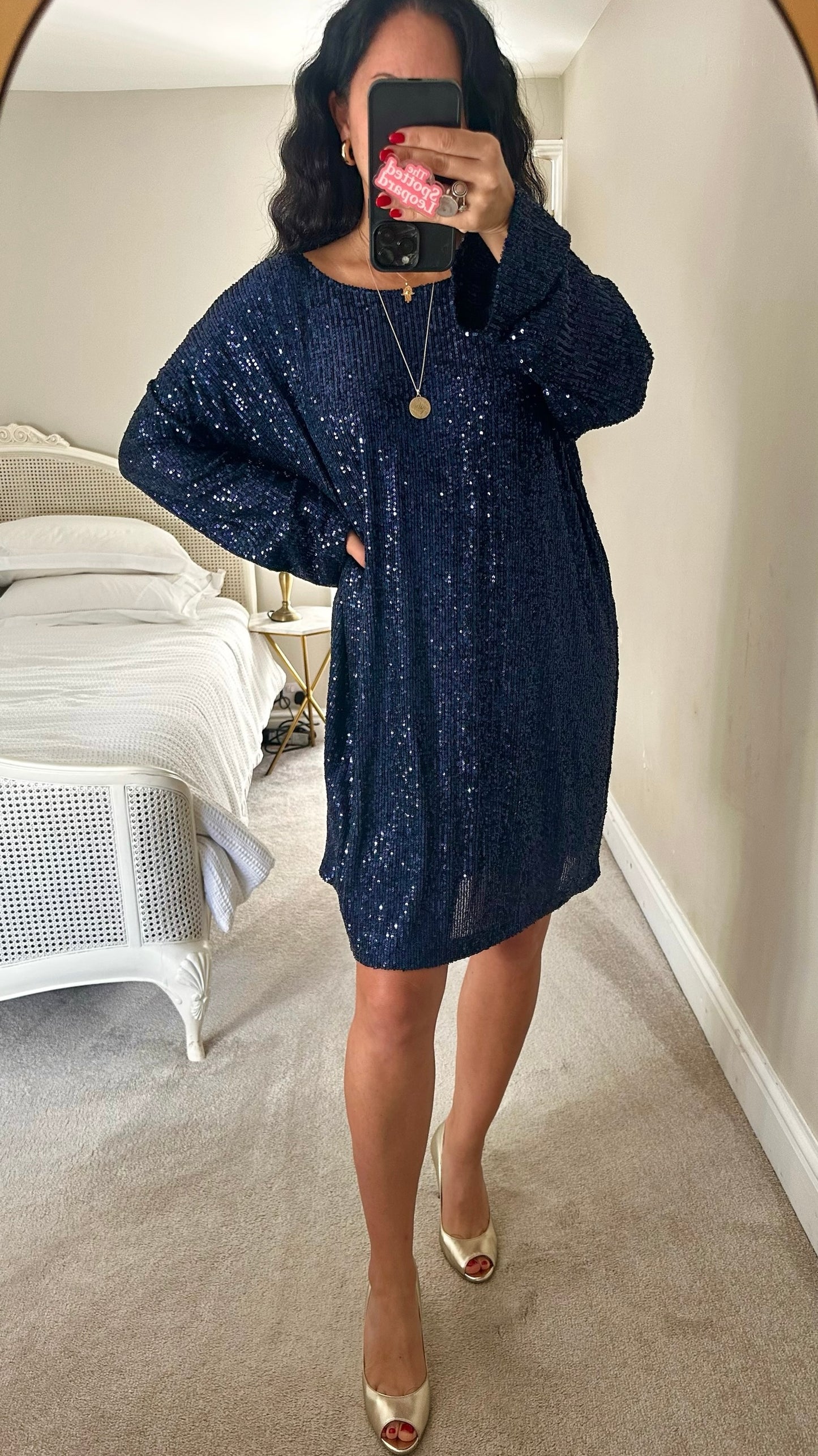 ASOS navy blue sequin low back mini party dress extra large UK 14 vgc XMS25