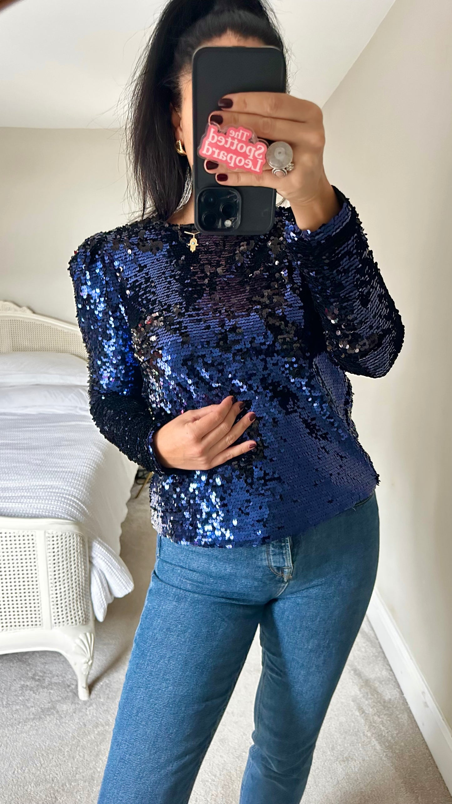 Selected Femme @ Anthropologie navy blue sequin Christmas top small new bnwt UK 8 XMS25