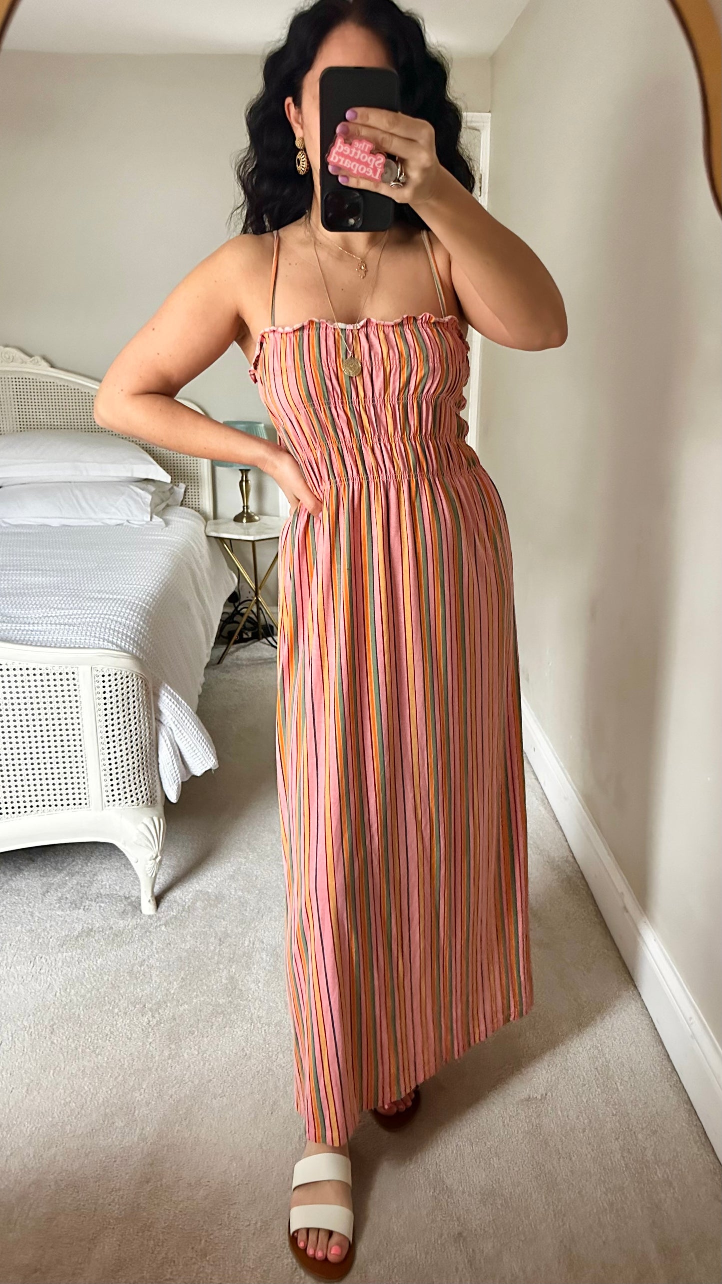 & other stories pink orange sundress midi holiday small UK 10 vgc