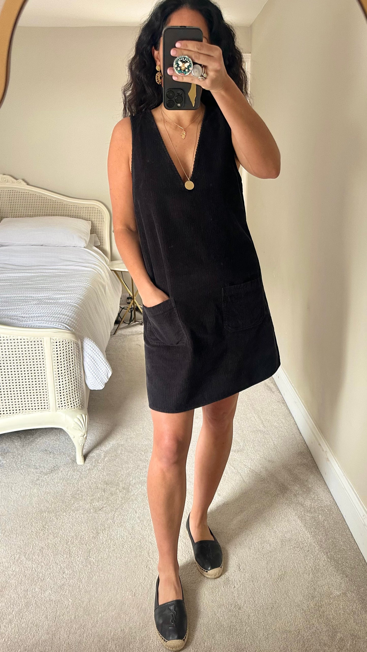 Nobody’s Child black corduroy mini a line swing dress small UK 10 vgc