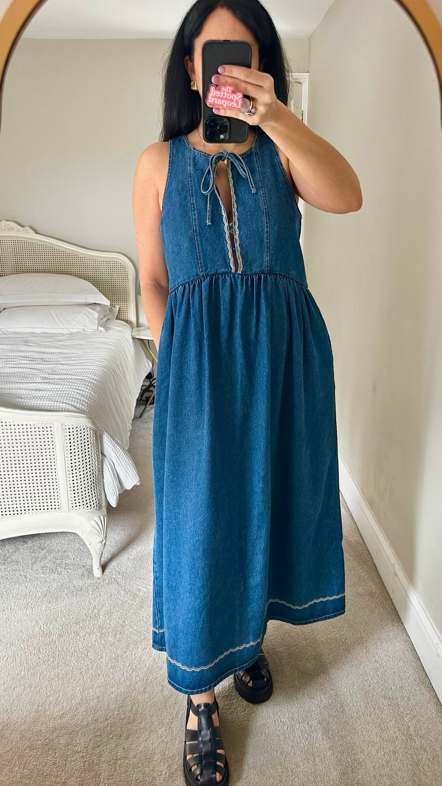 Oliver bonas navy blue denim maxi dress UK 10-12 vgc
