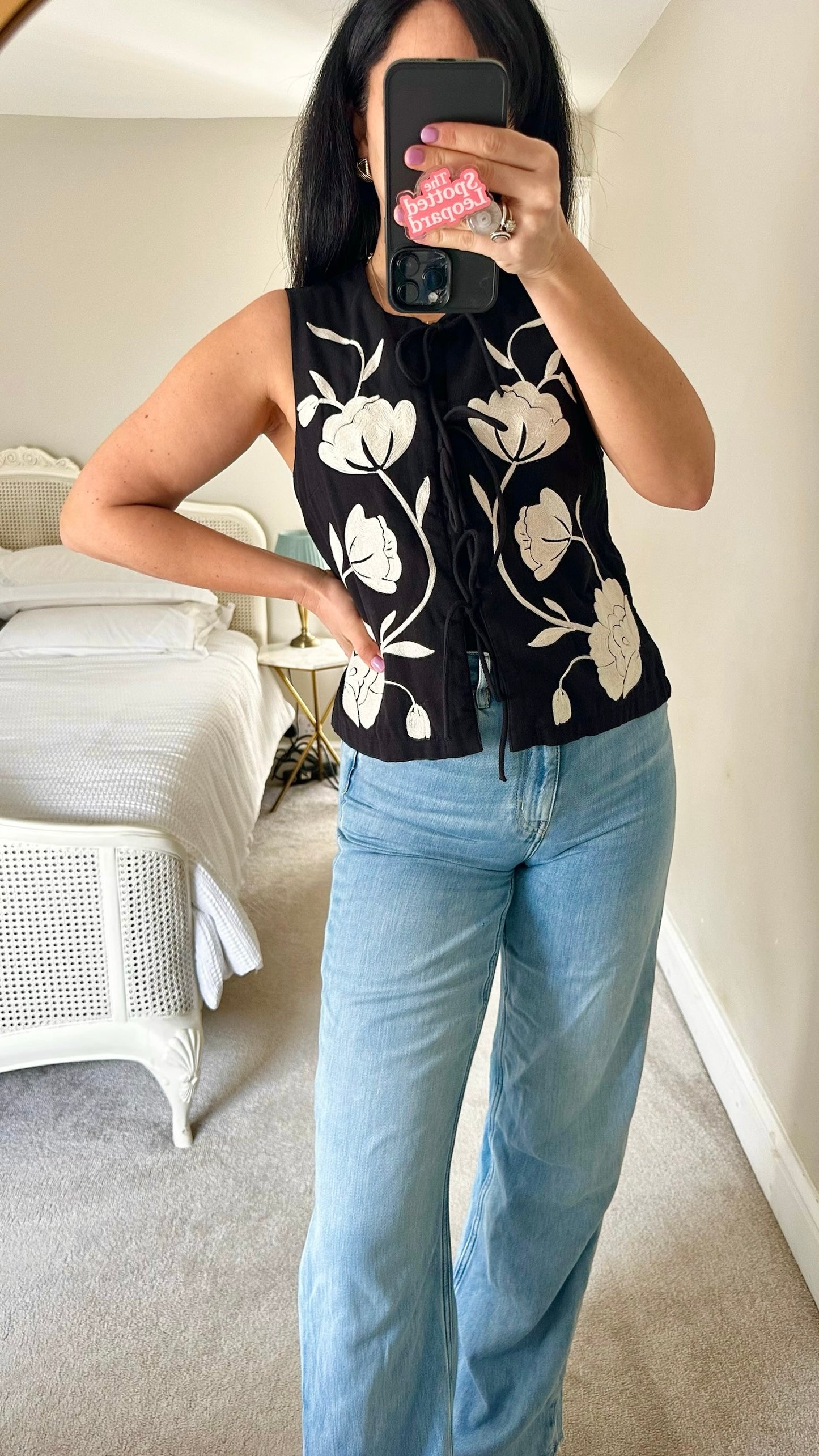 Nobodys child black cotton embroidered waistcoat top small UK 10 vgc