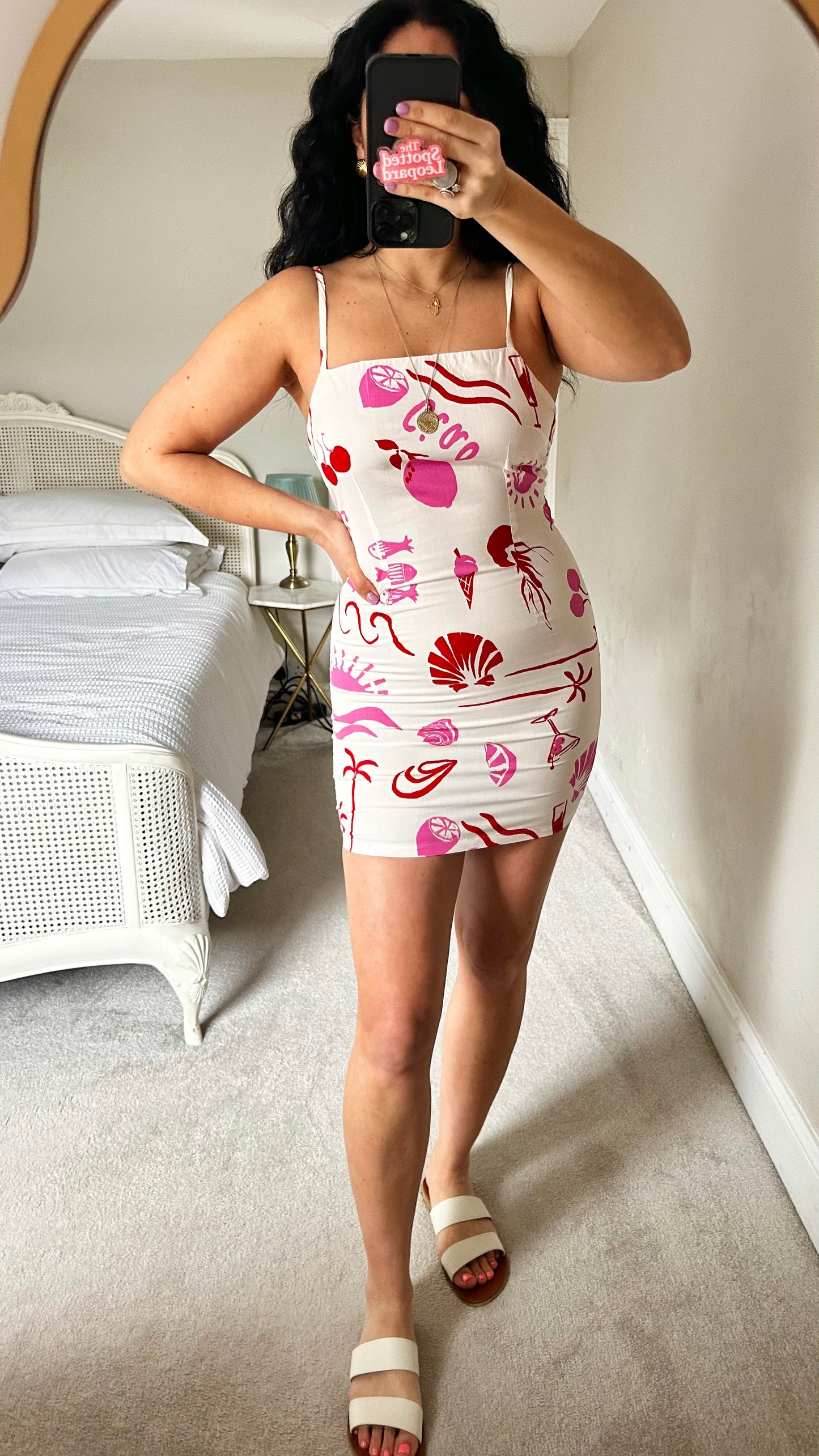 ASOS cream pink red shell print mini dress small UK 8 holiday