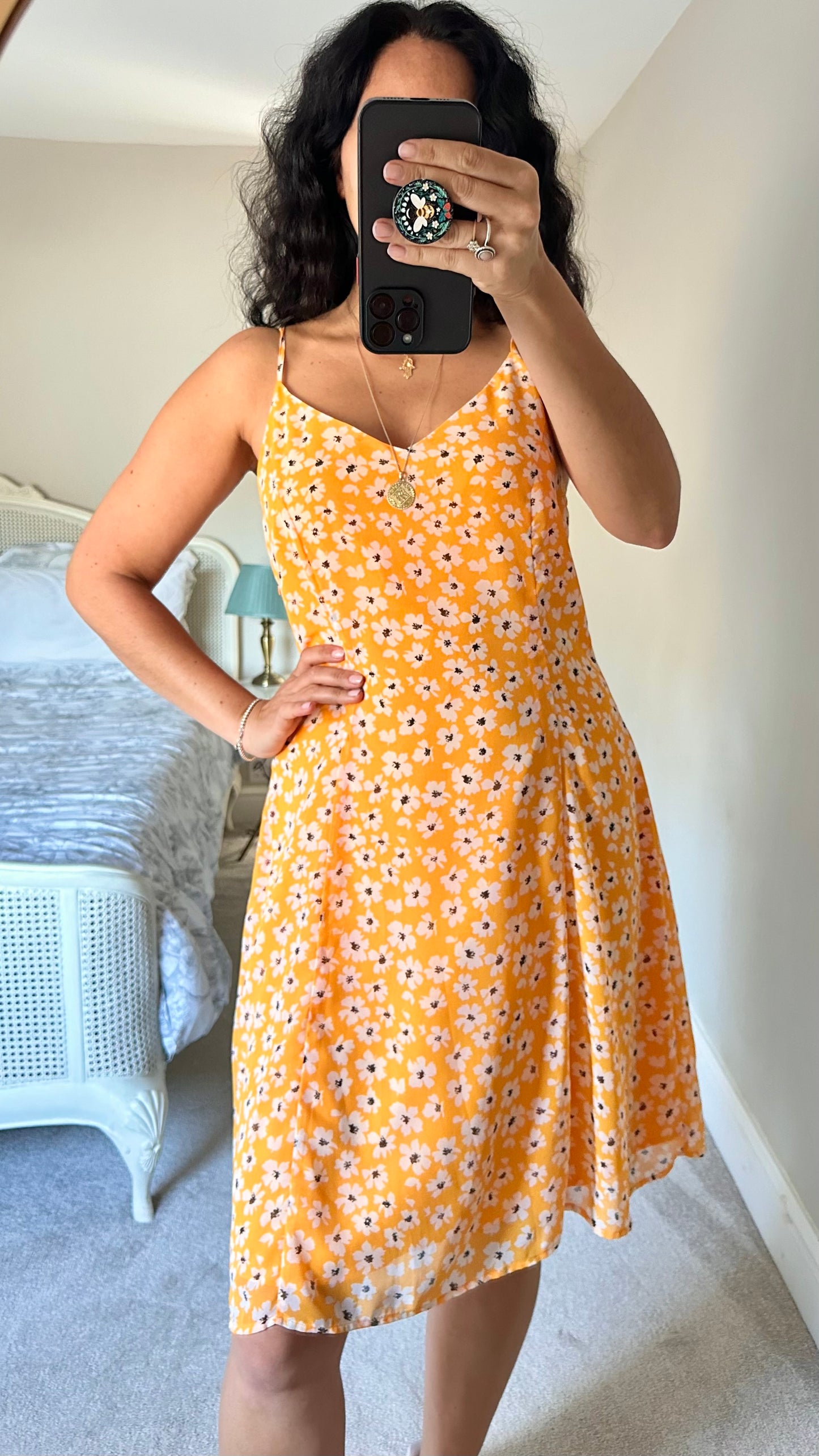 Selected Femme @ Anthropologie orange white floral slip mini dress large XL UK 12-14 vgc