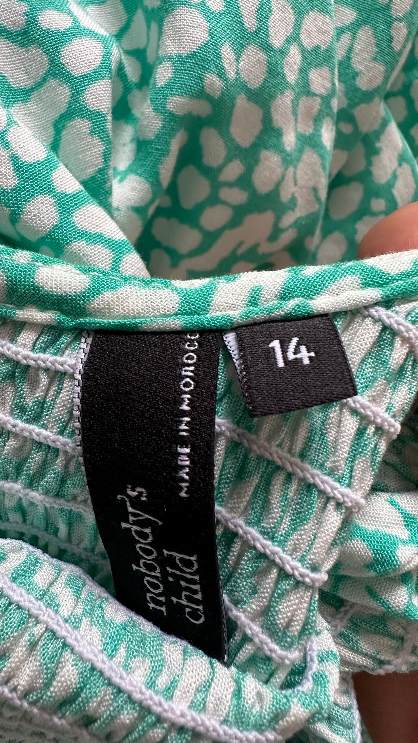 Nobody’s Child mint green white polka dot midi long dress small medium UK 10 14