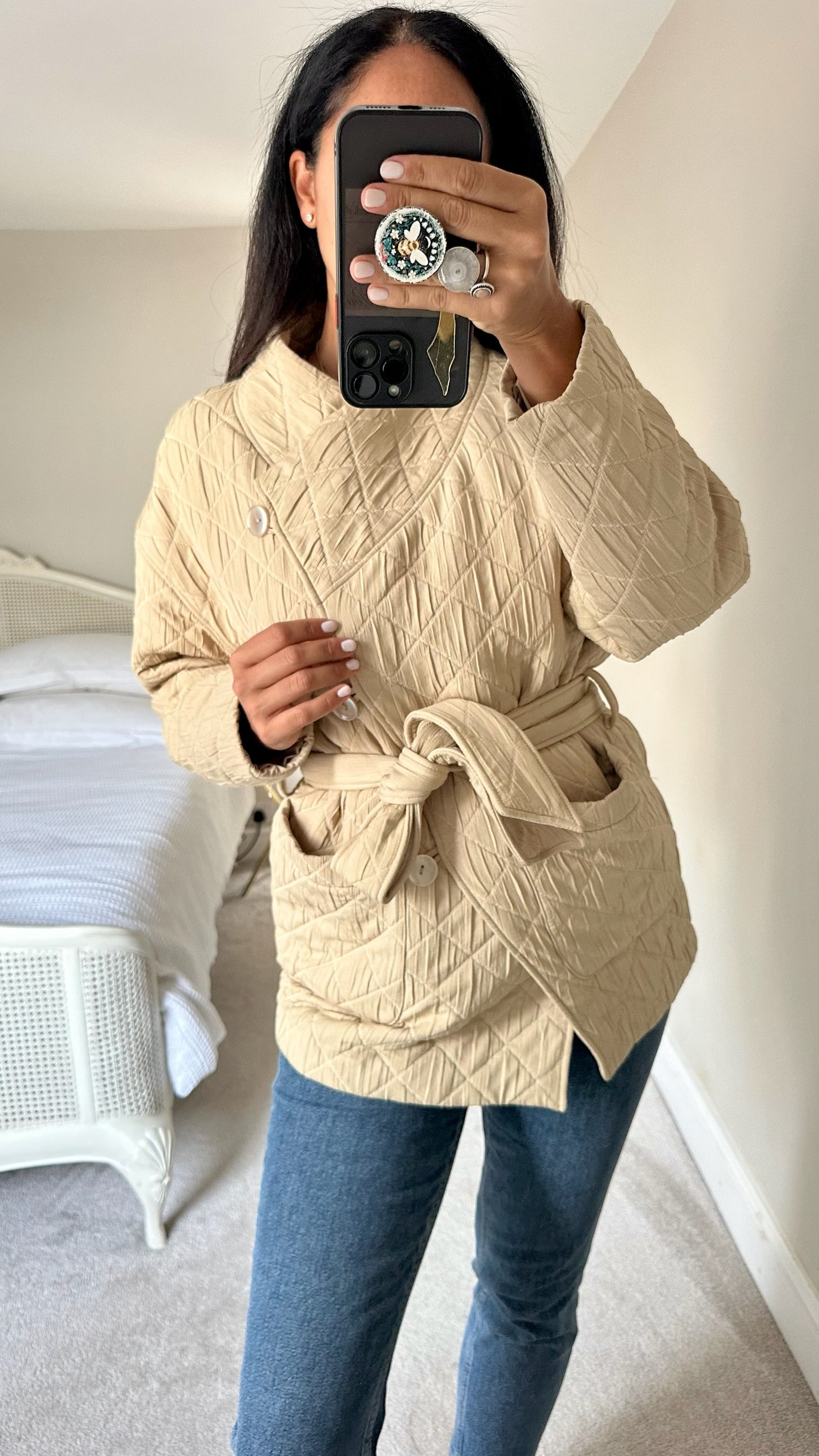 & other stories cream beige quilted jacket small UK 8 vgc w25