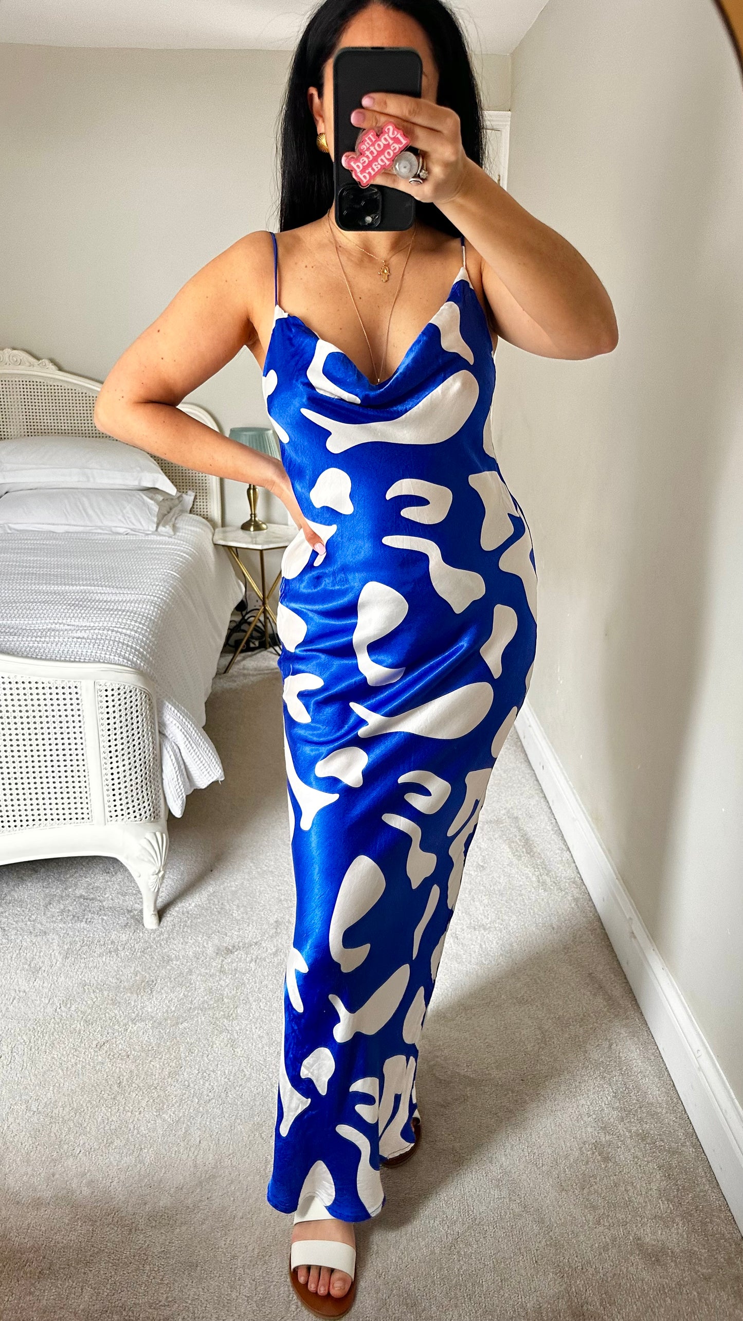 Topshop blue white smidge backless maxi long tall dress small UK 10 holiday vgc