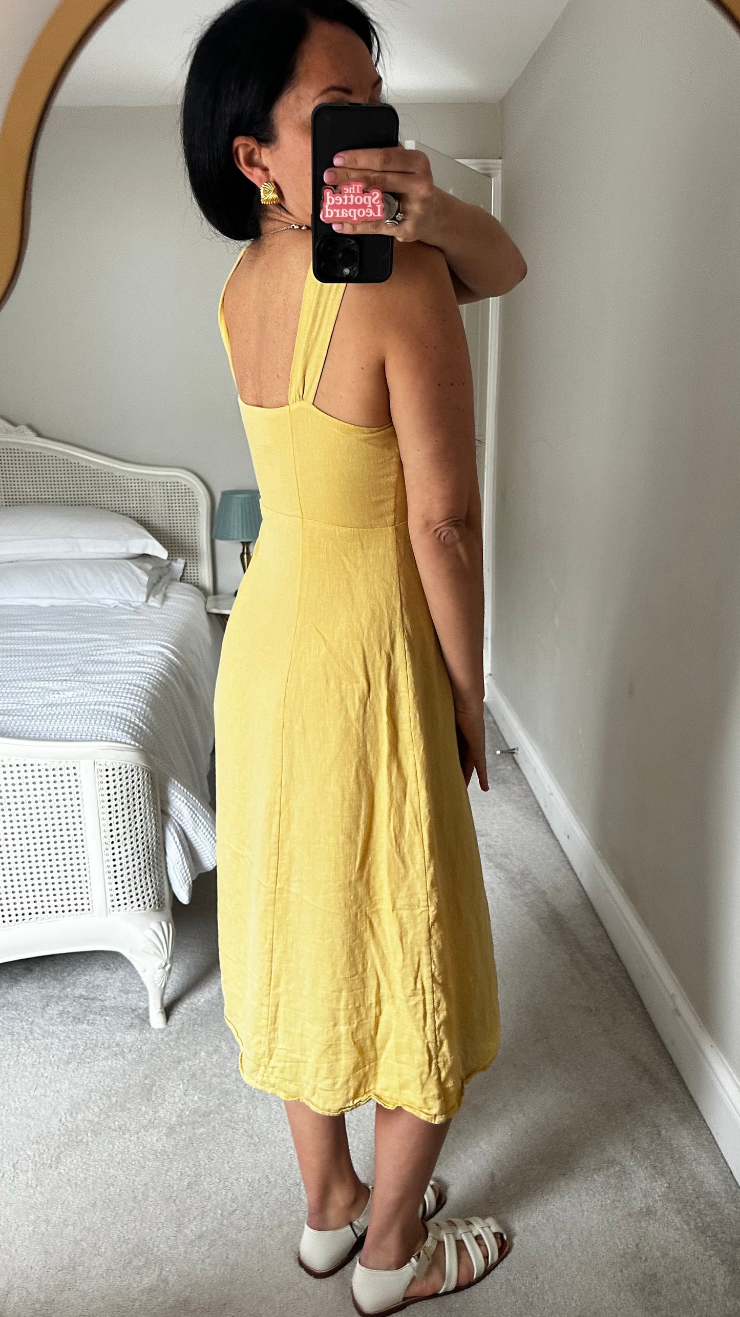& other stories mustard yellow linen button up dress medium UK 10-12 vgc