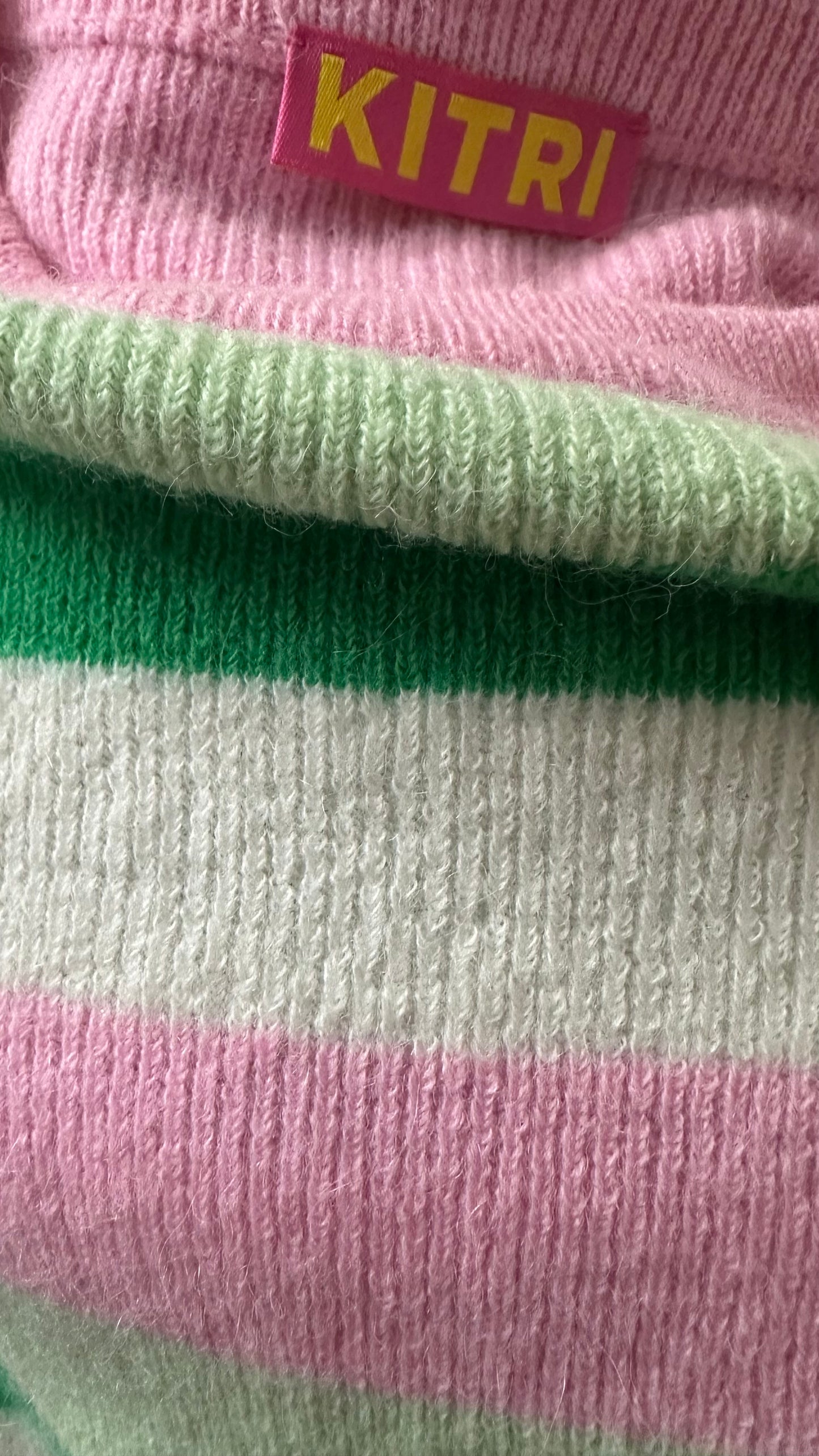 Kitri green pink stripe alpaca wool blend knitted jumper large UK 12 vgc