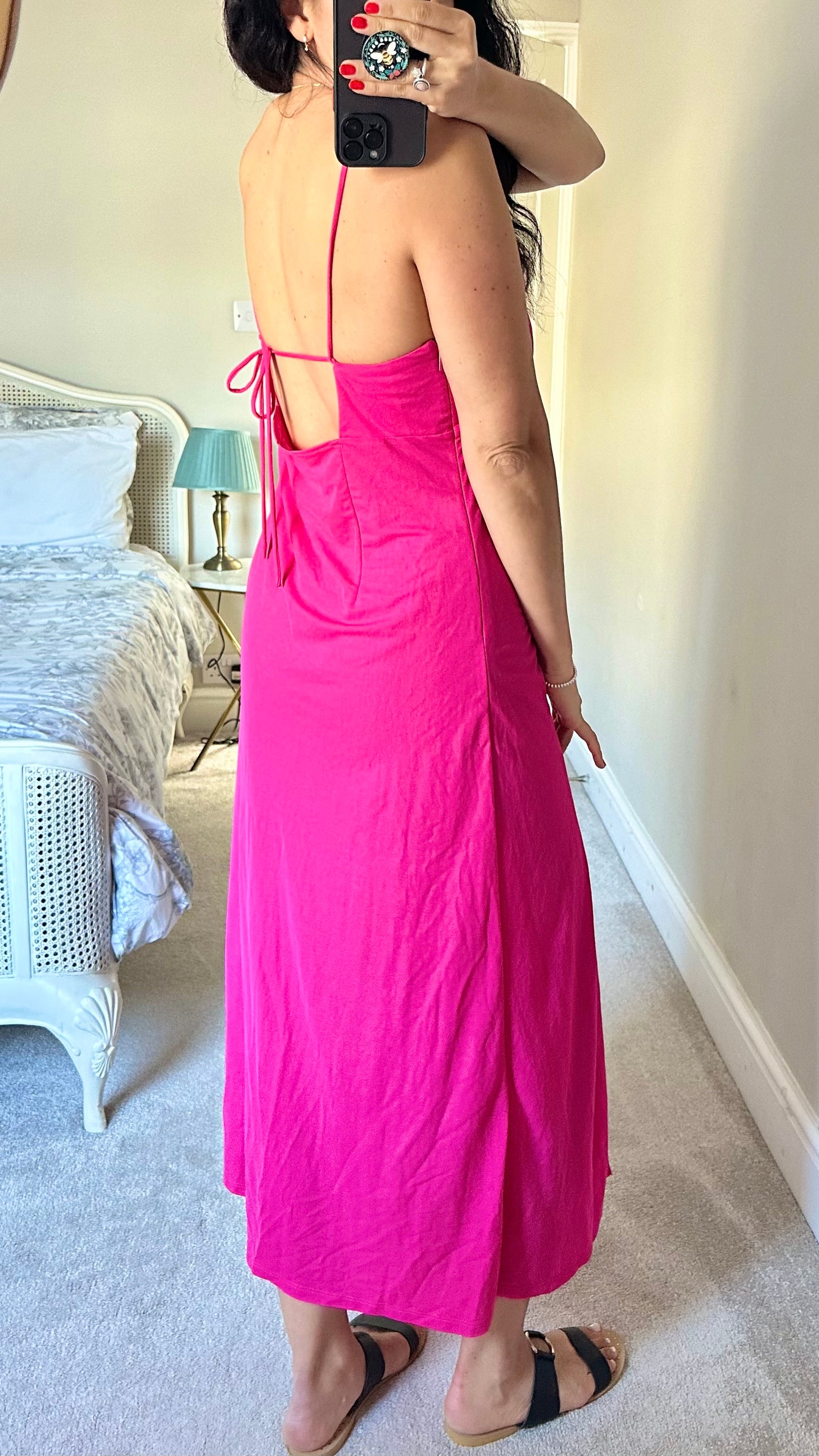 Mango fuschia pink backless side split midi maxi dress large UK 12 vgc