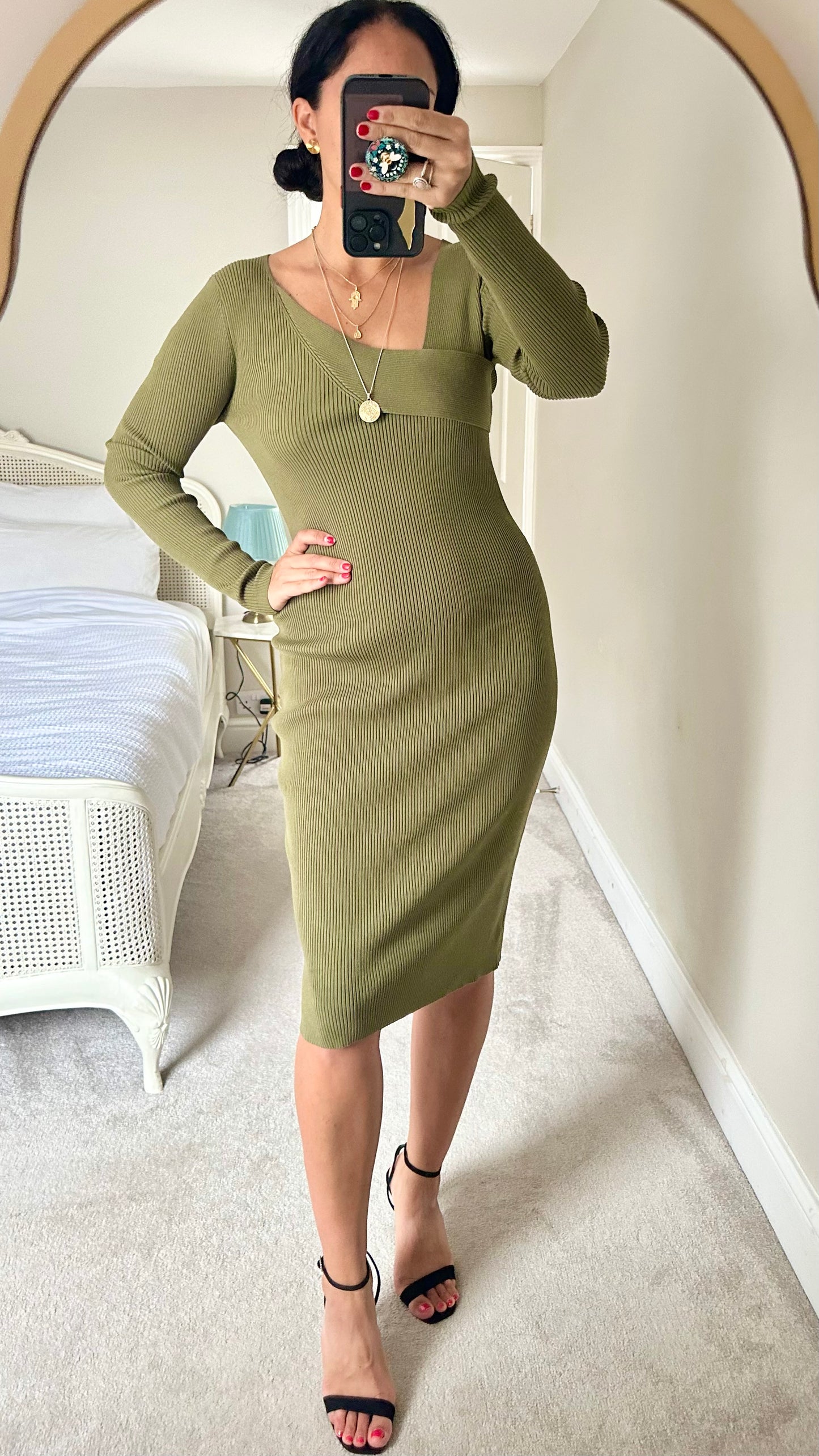 4th + reckless olive khaki green knitted midi jumper dress new large UK 12 bnwt