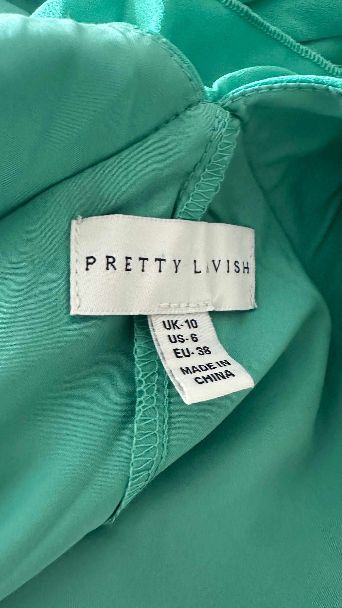 Pretty Lavish turquoise green frill maxi long event dress small UK 10 vgc