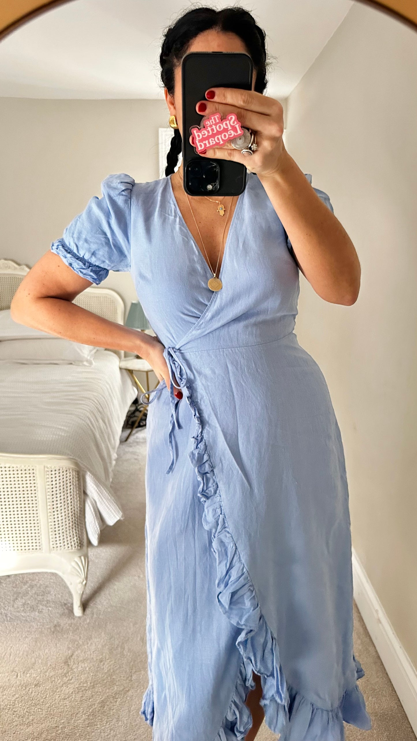 & other stories light blue pure linen wrap midi long dress small medium UK 8 14 event wedding guest vgc