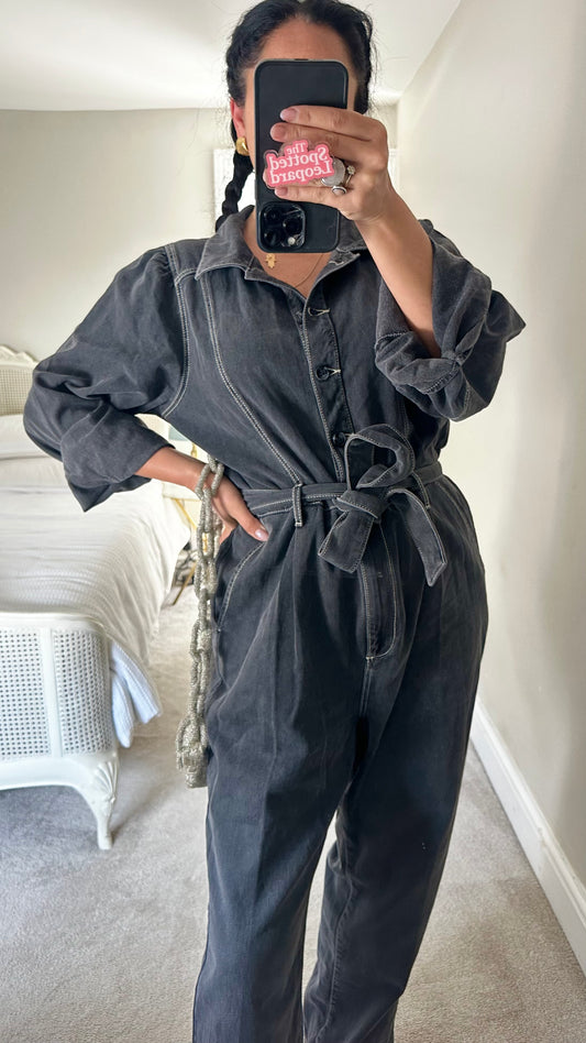 Oliver Bonas black charcoal grey jumpsuit playsuit trousersuit medium UK 14 vgc