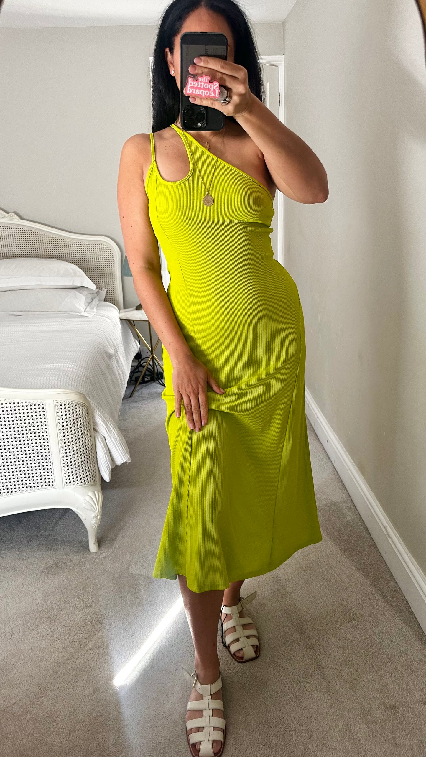 Topshop lime green acid ribbed midi long asymmetric dress small UK 10 vgc