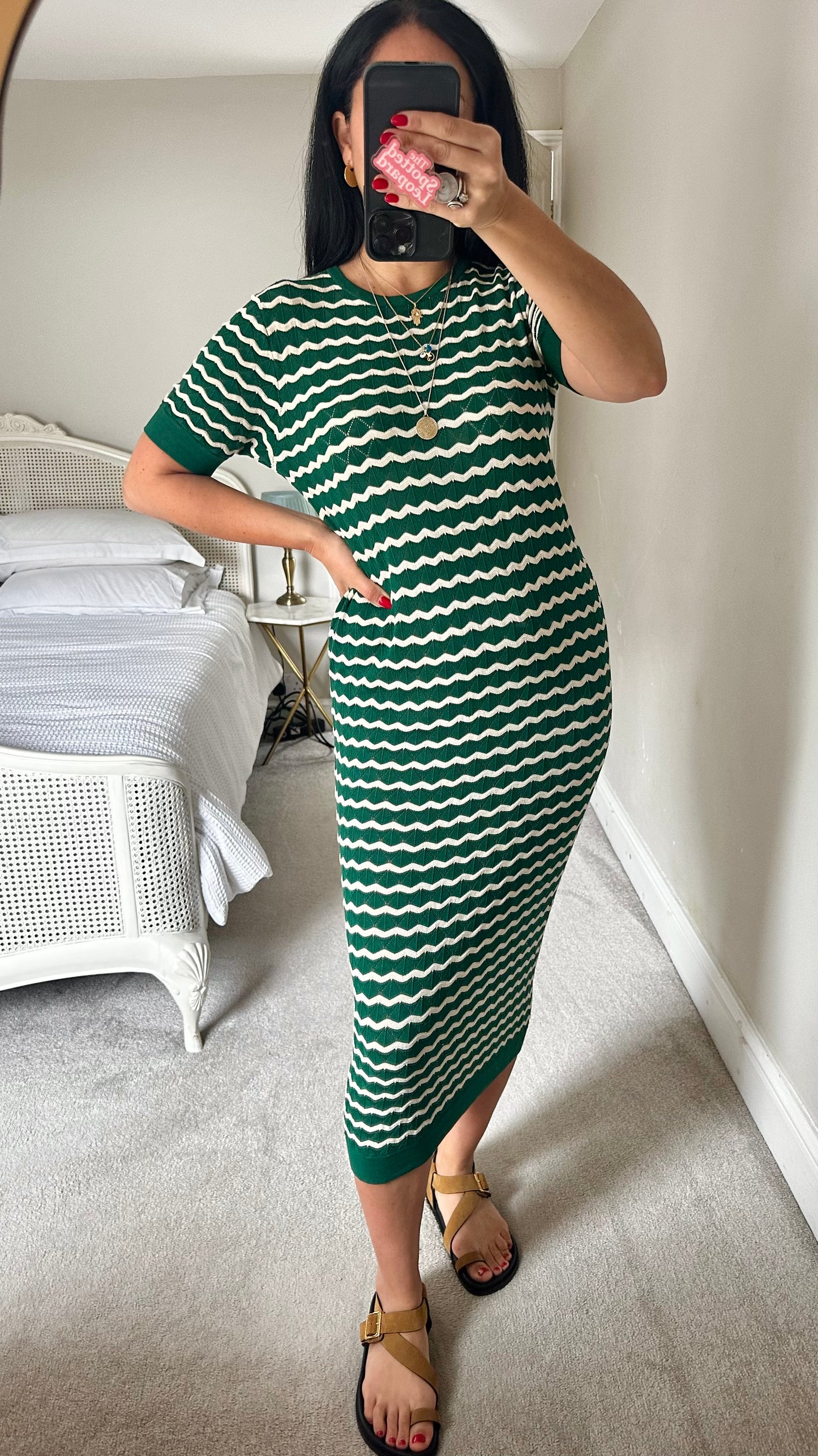 Principles deep forest green wavey knitted midi long dress medium UK 12-14 vgc