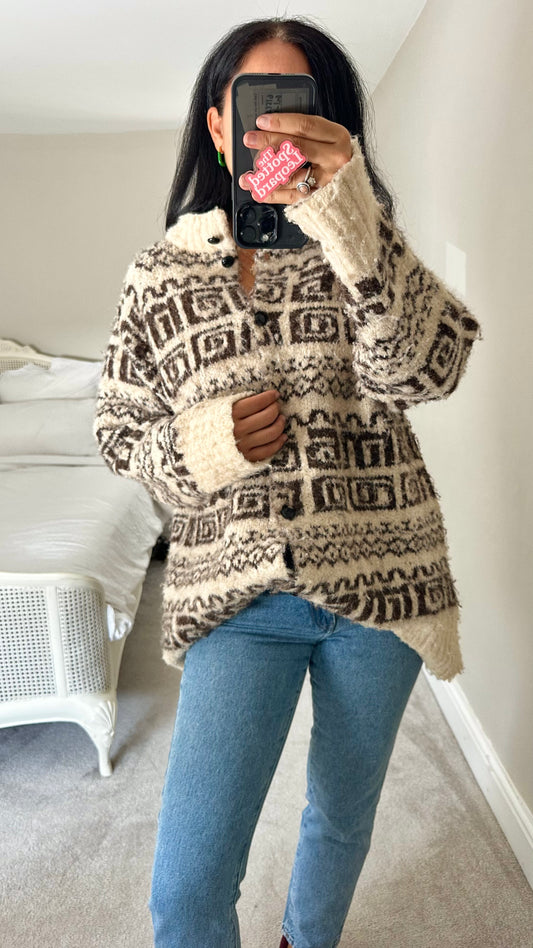 Damson Madder cream brown chunky knit cardigan jumper knitted oversized UK 12-14 vgc