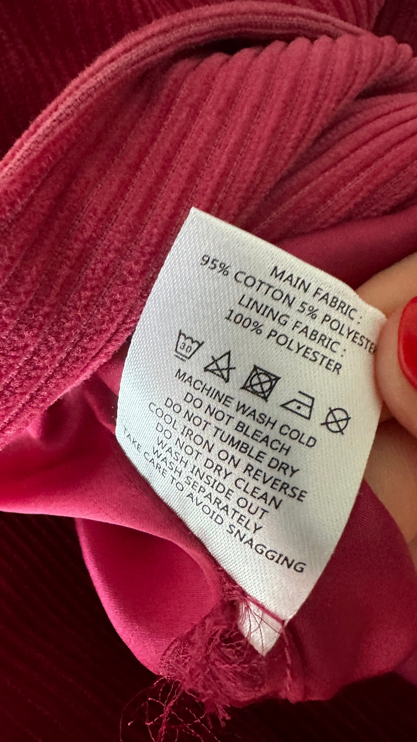 Oliver Bonas pink berry corduroy zip front mid length dress medium UK 14 new bnwot