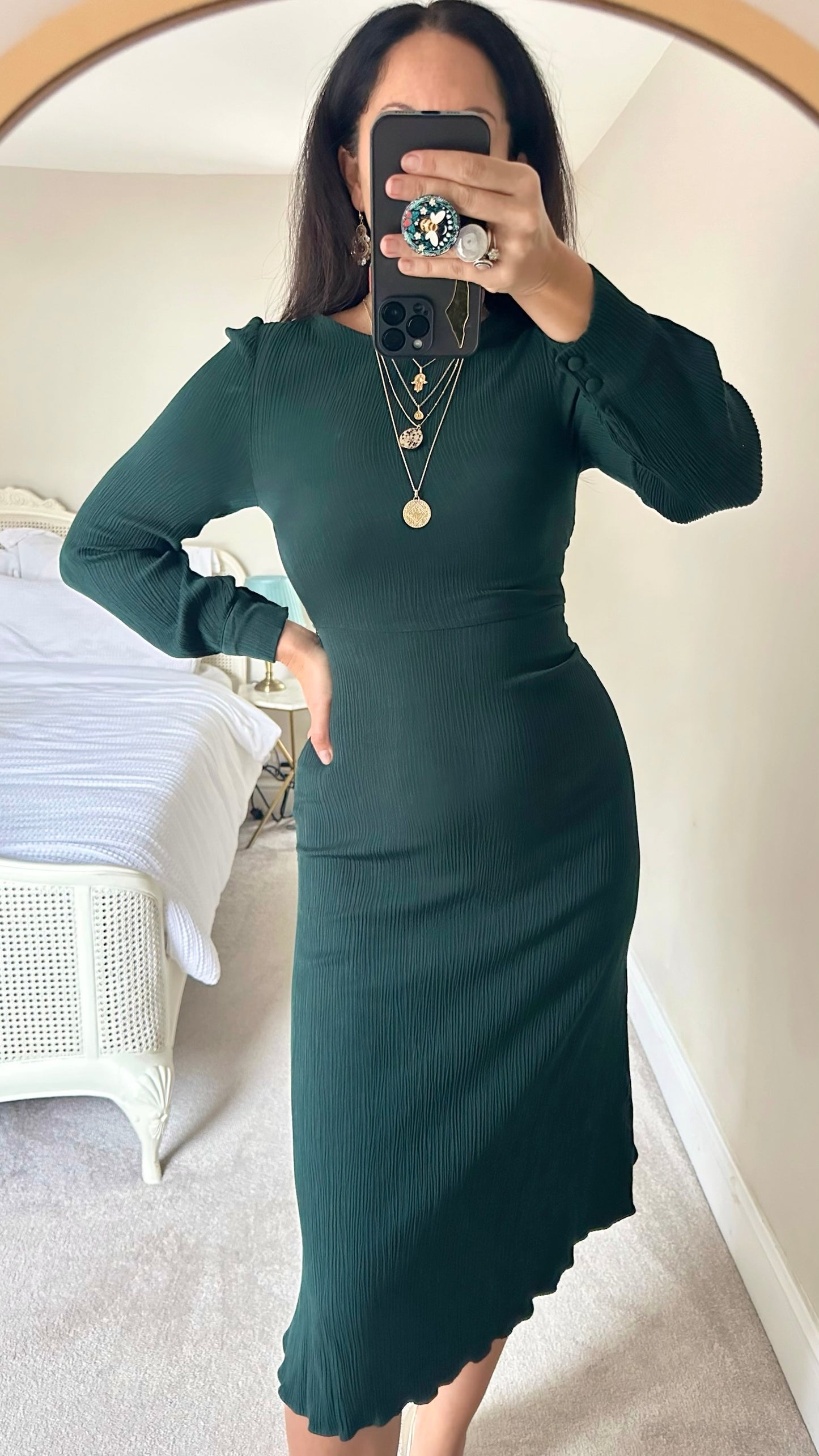 Zara forest green long sleeve midi dress extra small XS UK 6 vgc