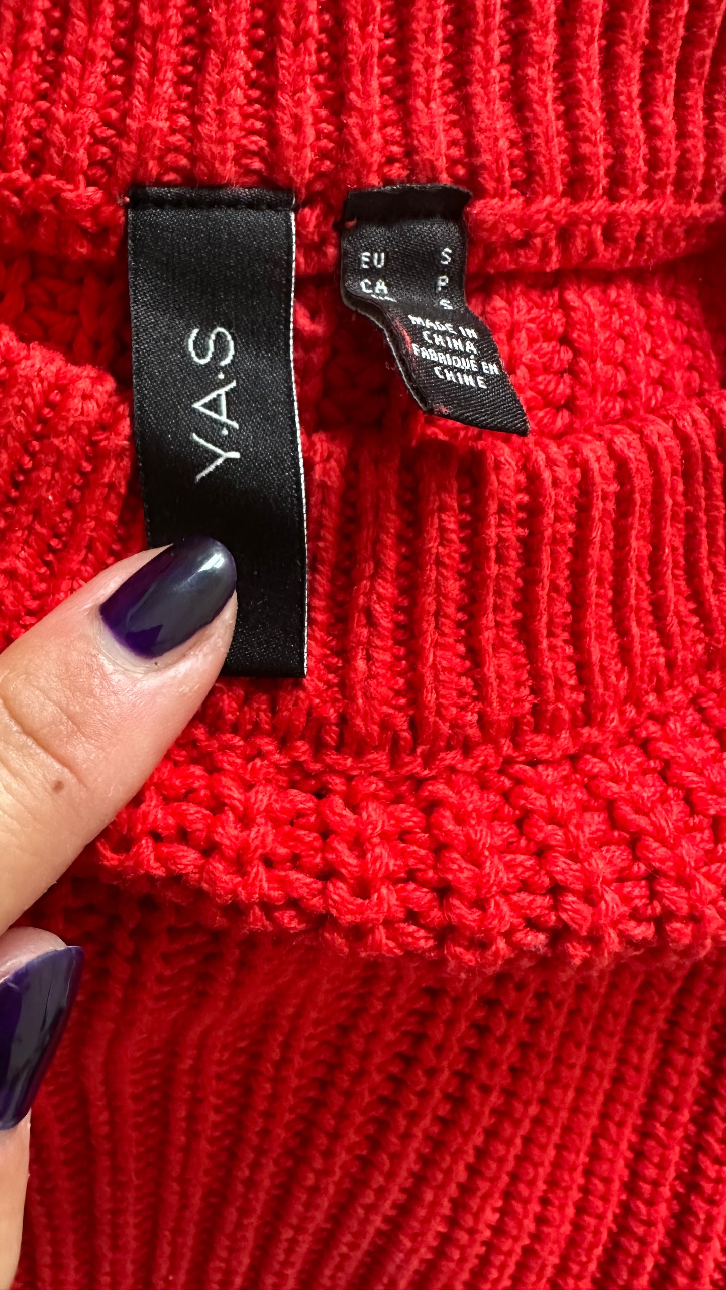 YAS bright red chunky knitted jumper large UK 12-14 vgc