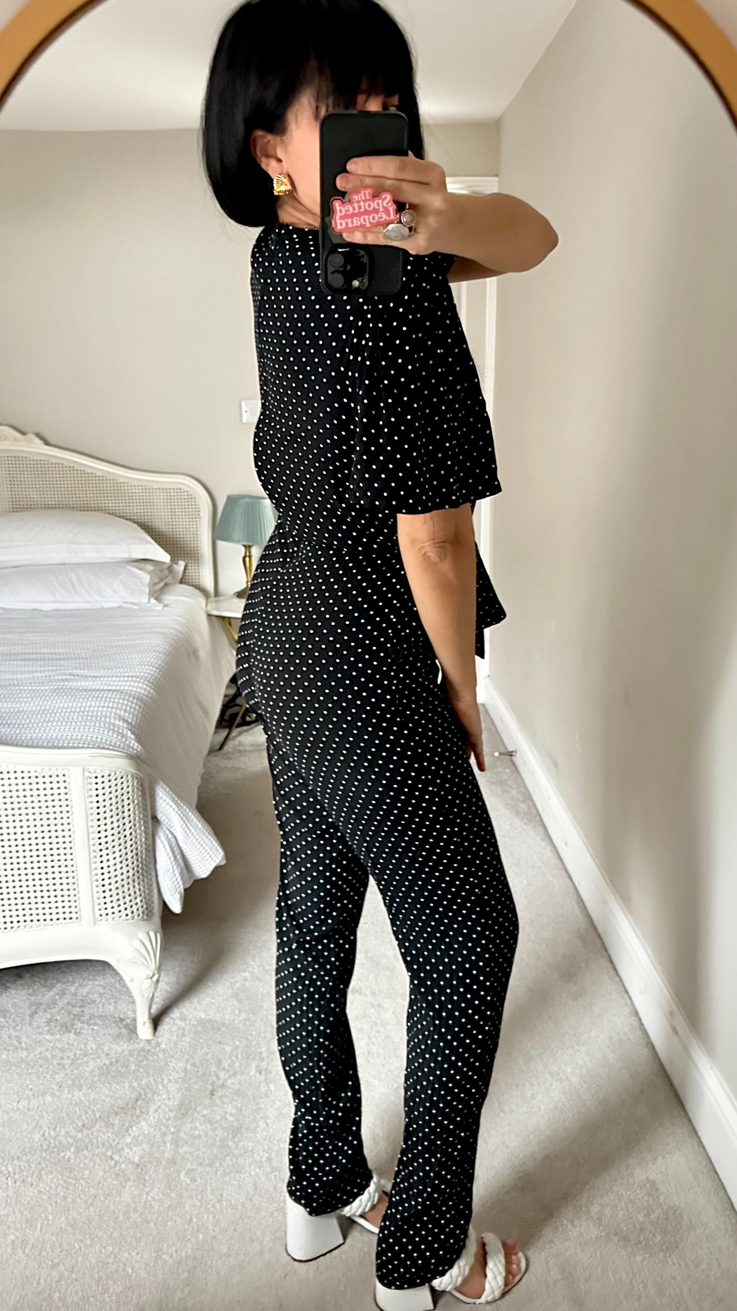 La Redoute black white polka dot tall jumpsuit playsuit trousersuit medium UK 12 vgc