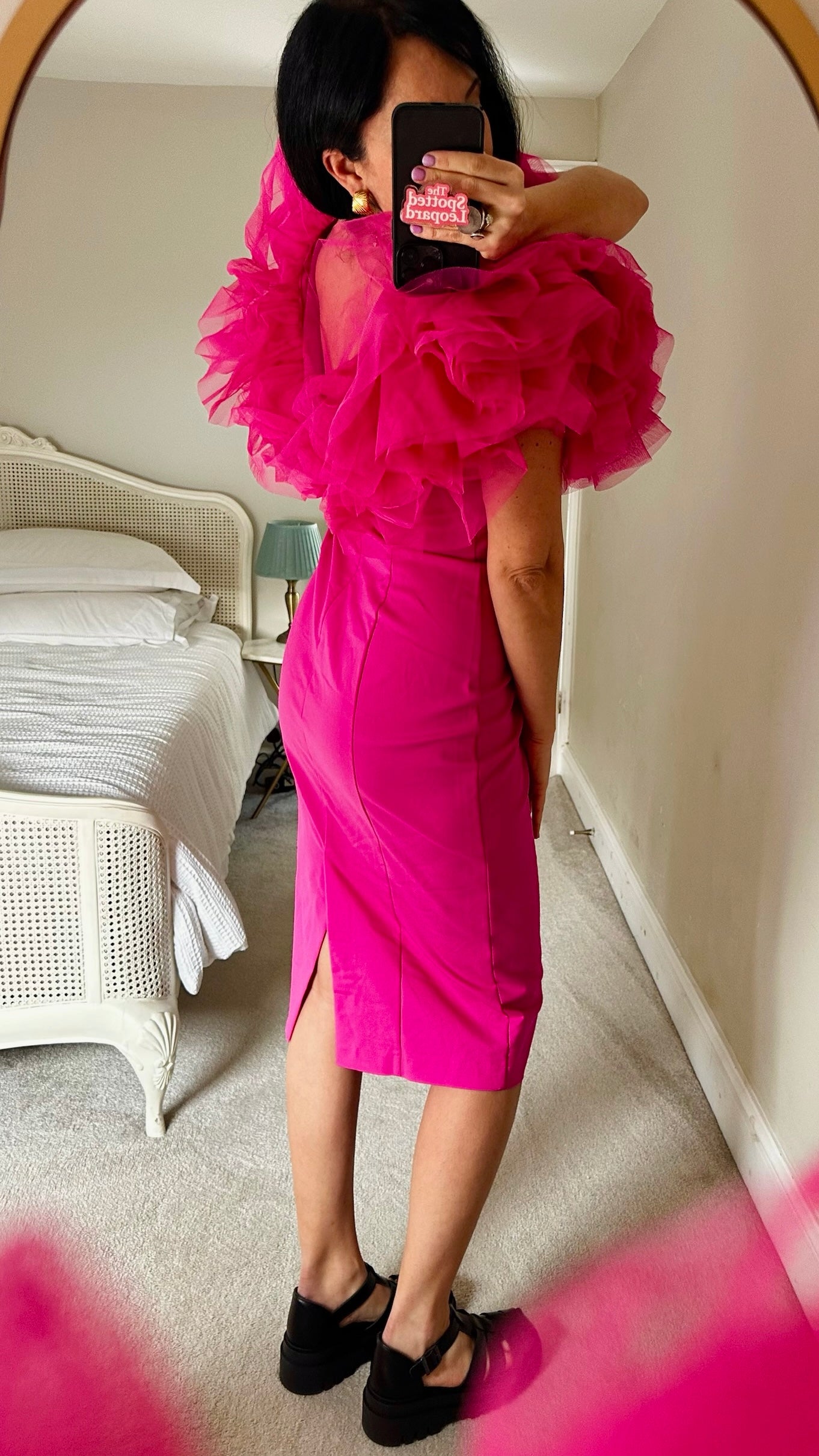 & other stories fuchsia pink event party statement dress medium UK 12 vgc