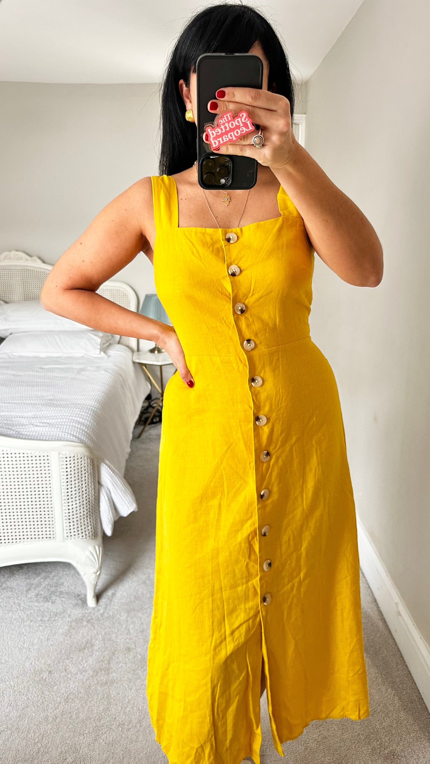 Warehouse yellow lemon button up linen blend holiday sun dress small UK 8 10 vgc