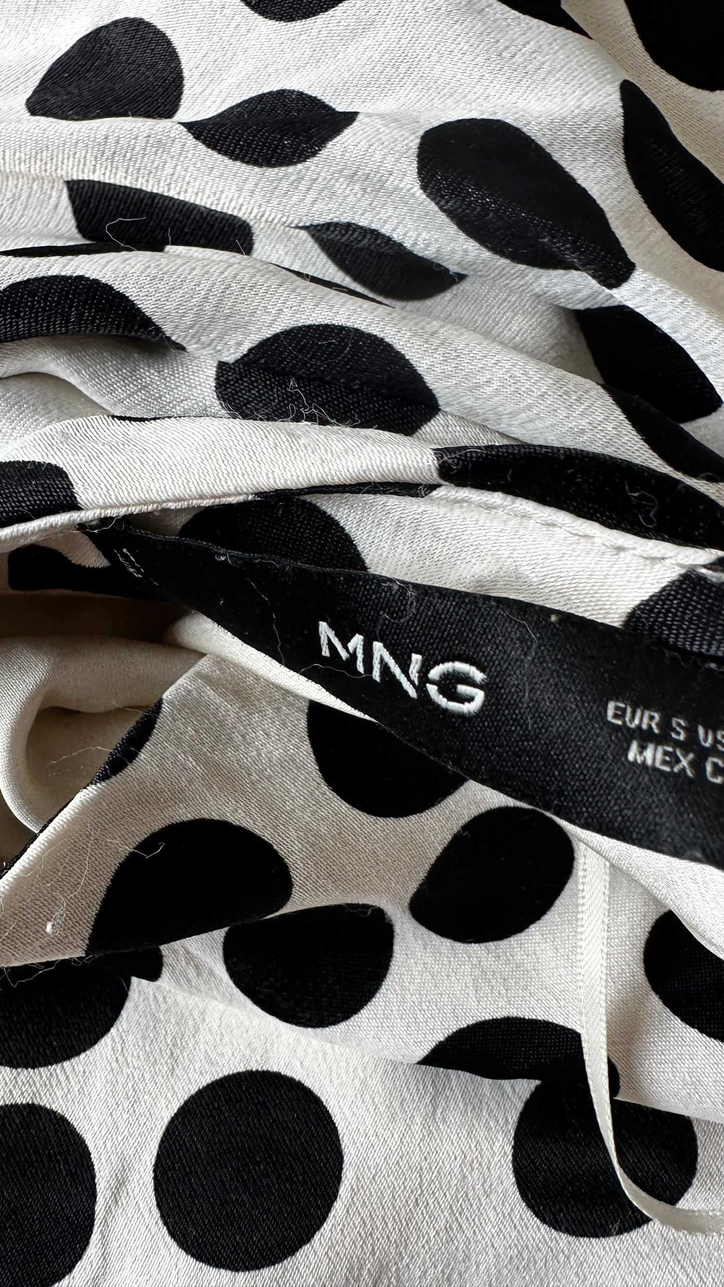 Mango white black polka dot one side midi dress long small UK 8-10 vgc