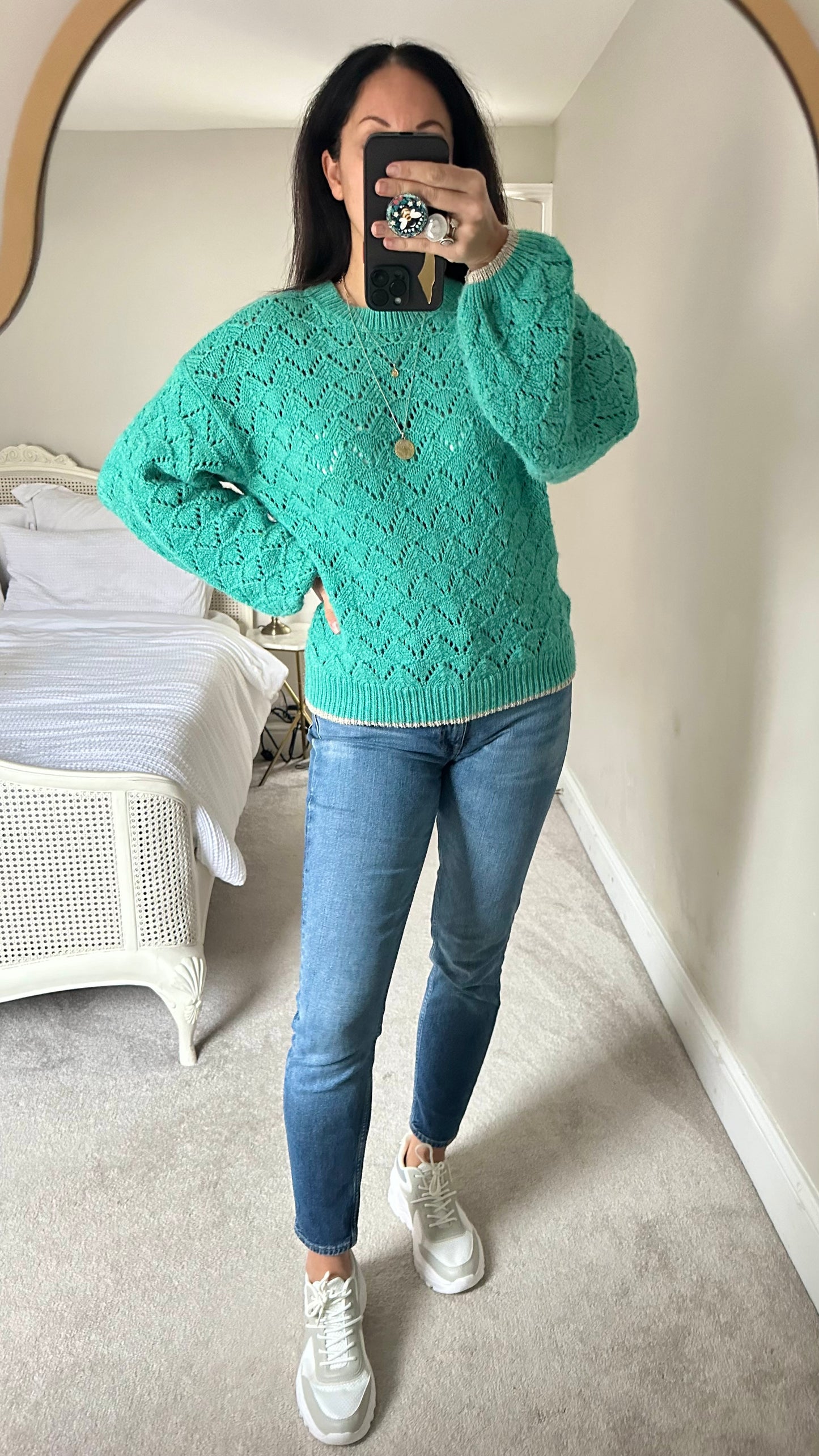 Oliver Bonas turquoise blue green  knitted jumper medium large UK 10 12 vgc